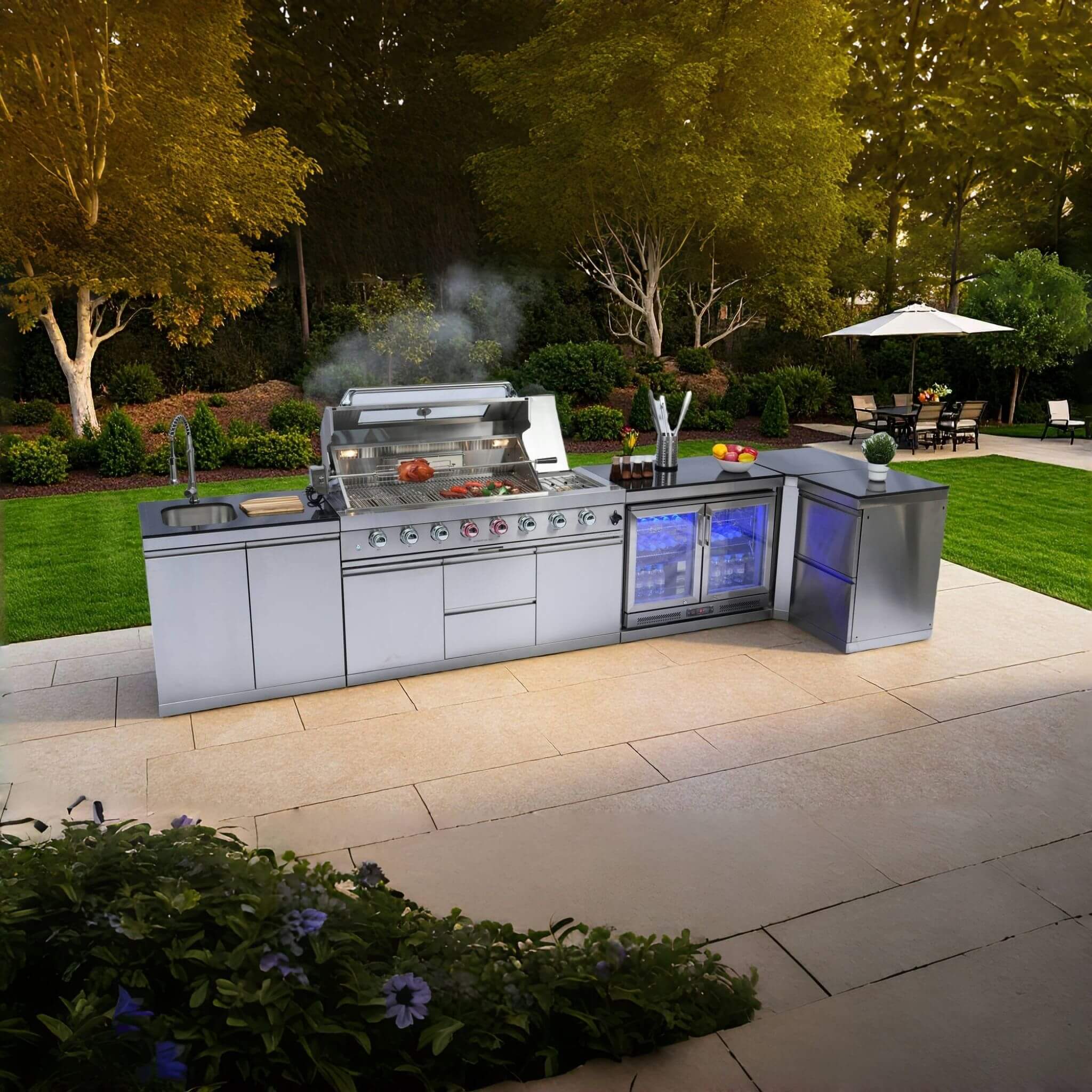Castelle Flame Montclair 62-Inch 6-Burner Gas Outdoor Liquid Propane Grill Island With Wine Cooler And Rotisserie (SAK31642) - Image 3