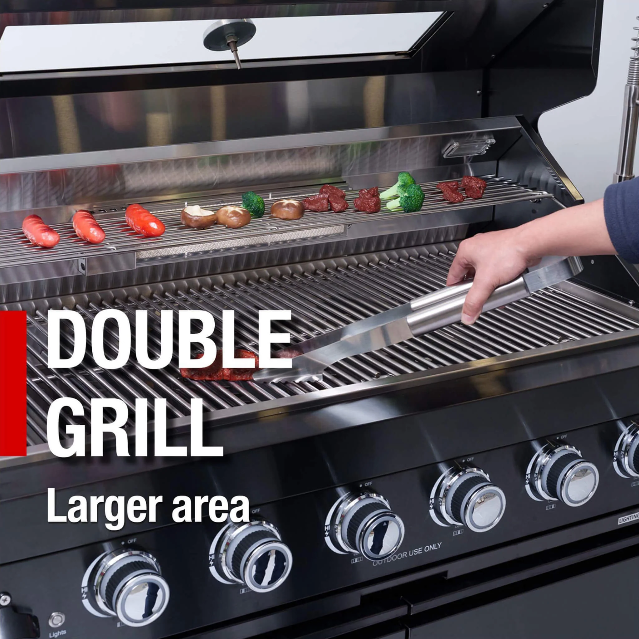 Castelle Flame Avalon 85K BTU Outdoor BBQ Liquid Propane Kitchen Grill Island With 43-Inch 6-Burner Grill, Wine Fridge, Rotisserie Kit, And Sink (SAK23864) - Image 19