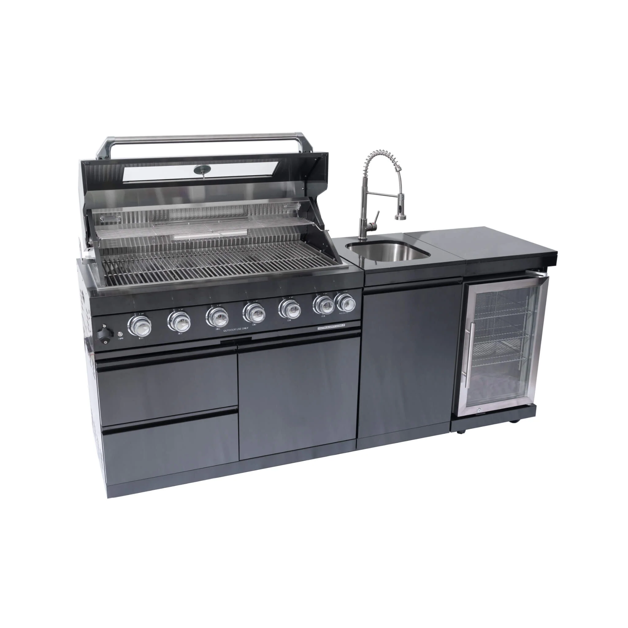 Castelle Flame Avalon 85K BTU Outdoor BBQ Liquid Propane Kitchen Grill Island With 43-Inch 6-Burner Grill, Wine Fridge, Rotisserie Kit, And Sink (SAK23864) - Image 4