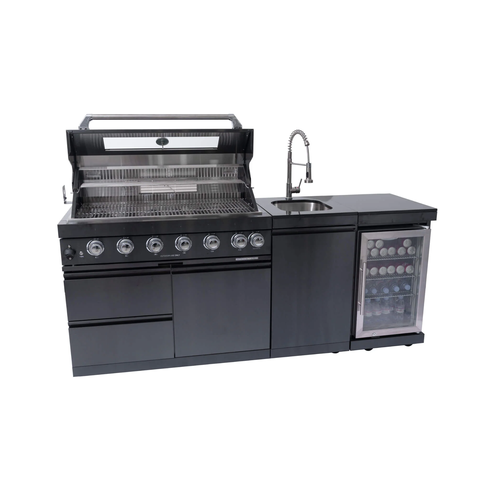 Castelle Flame Avalon 85K BTU Outdoor BBQ Liquid Propane Kitchen Grill Island With 43-Inch 6-Burner Grill, Wine Fridge, Rotisserie Kit, And Sink (SAK23864) - Image 5