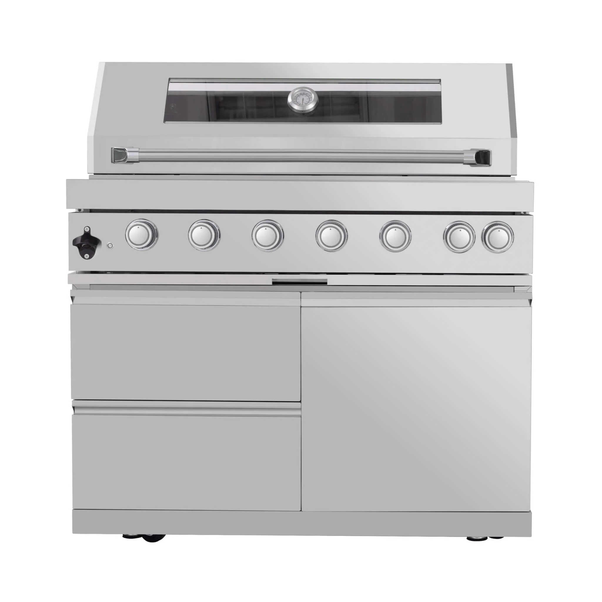 Castelle Flame Astoria 94-Inch 6-Burner 85K BTU Outdoor Kitchen Liquid Propane Grill Island With Wine Cooler, Rotisserie, Cabinets, And Granite Countertops (SAK68014) - Image 20
