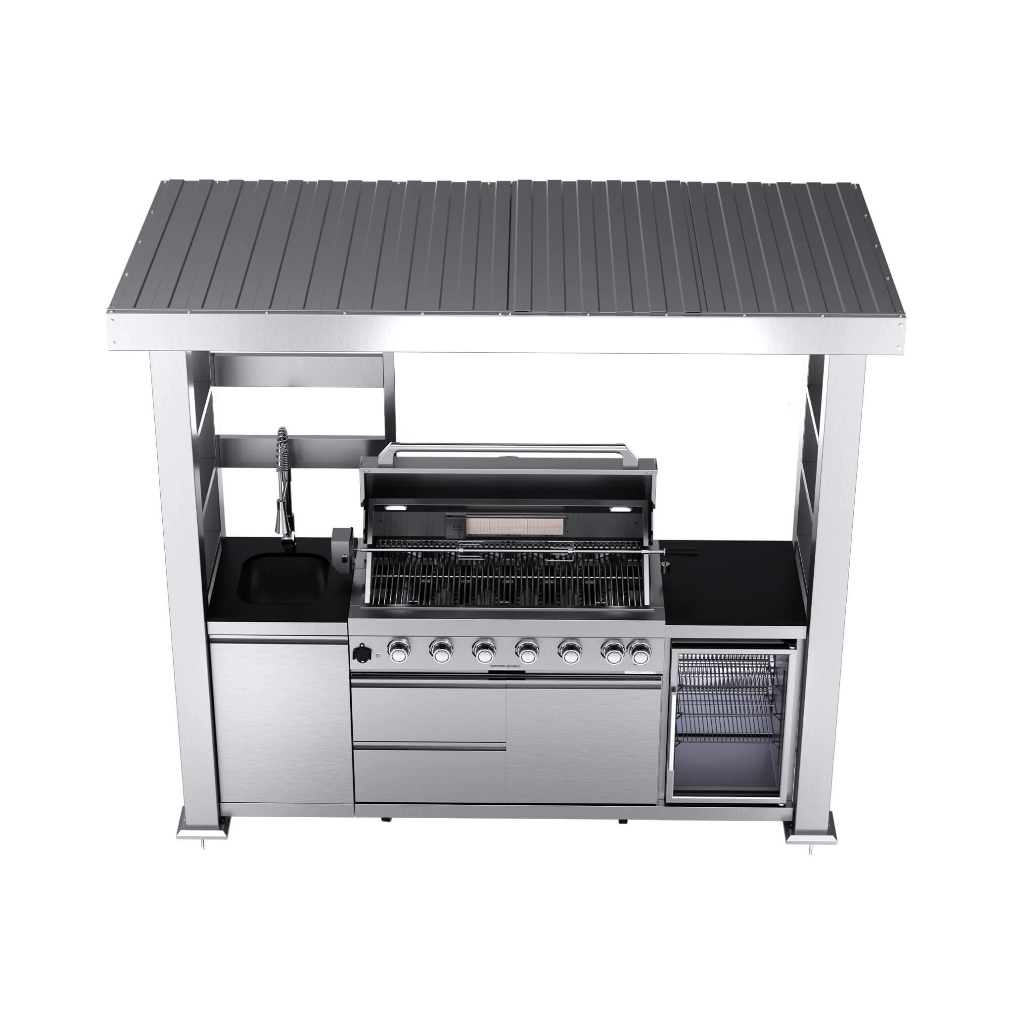 Castelle Flame Astoria 94-Inch 6-Burner 85K BTU Outdoor Kitchen Liquid Propane Grill Island With Wine Cooler, Rotisserie, Cabinets, And Granite Countertops (SAK68014) - Image 21