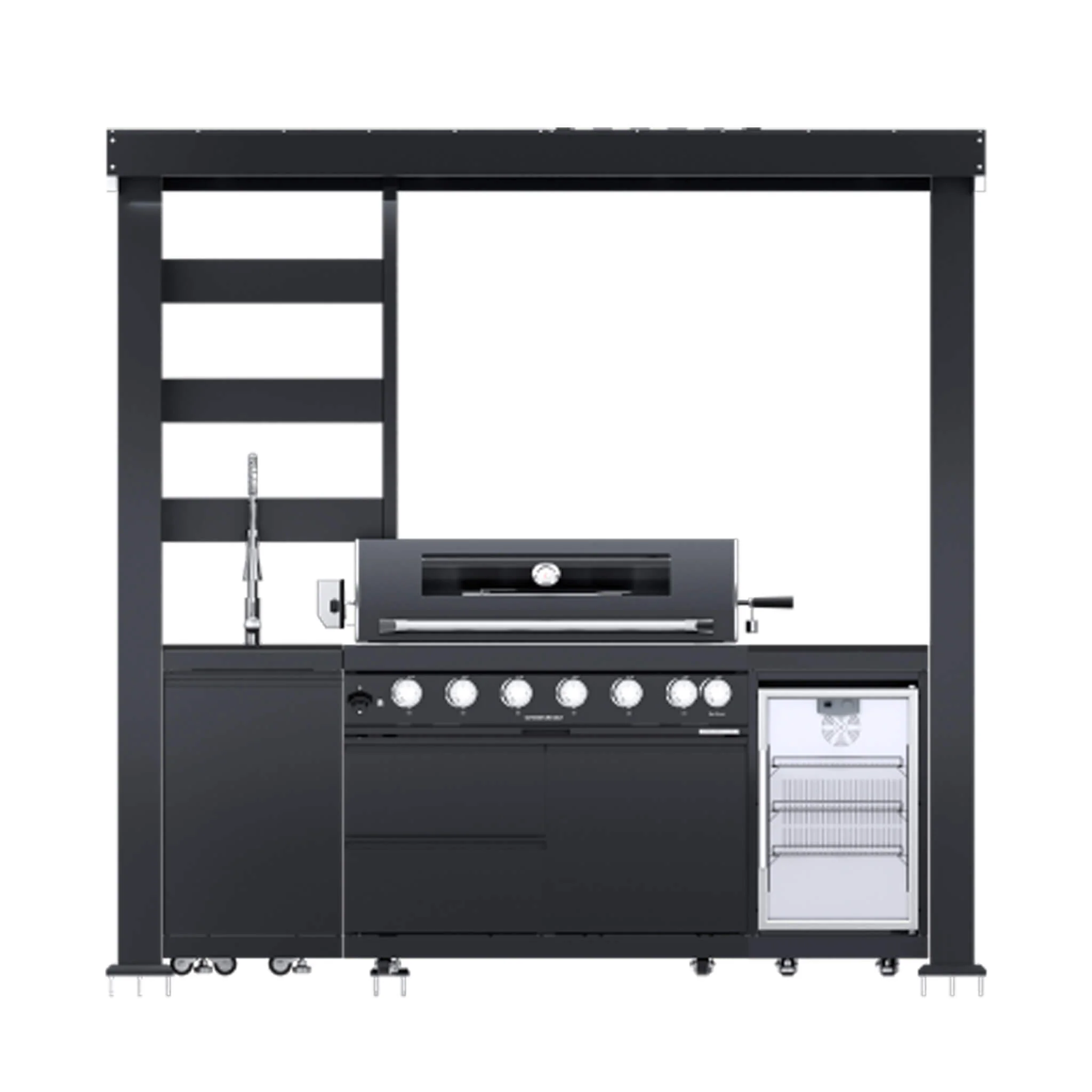 Castelle Flame Astoria 94-Inch 6-Burner 85K BTU Outdoor Kitchen Liquid Propane Grill Island With Wine Cooler, Rotisserie, Cabinets, And Granite Countertops (SAK68014) - Image 27