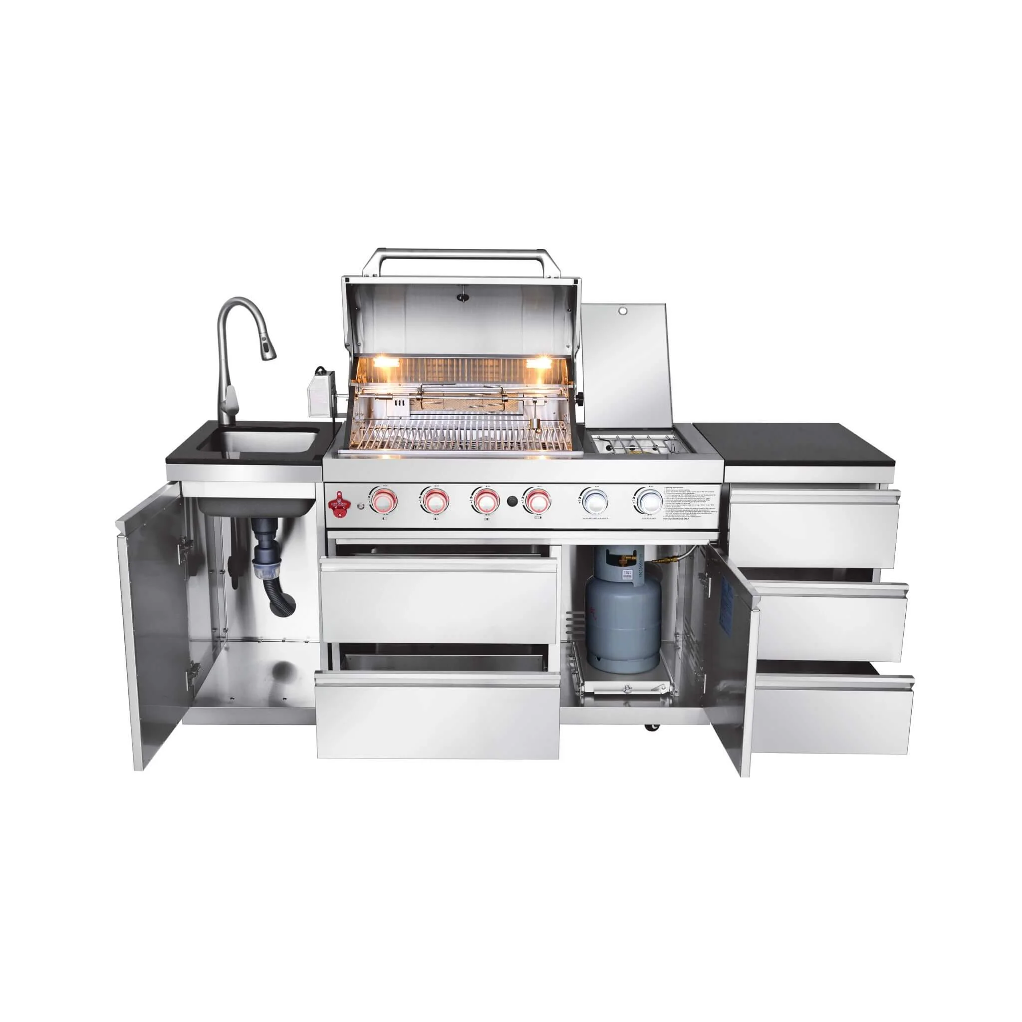 Castelle Flame Deluxe 4-Burner 72000 BTU Stainless Steel Liquid Propane Grill Island (SAK31425) - Image 5