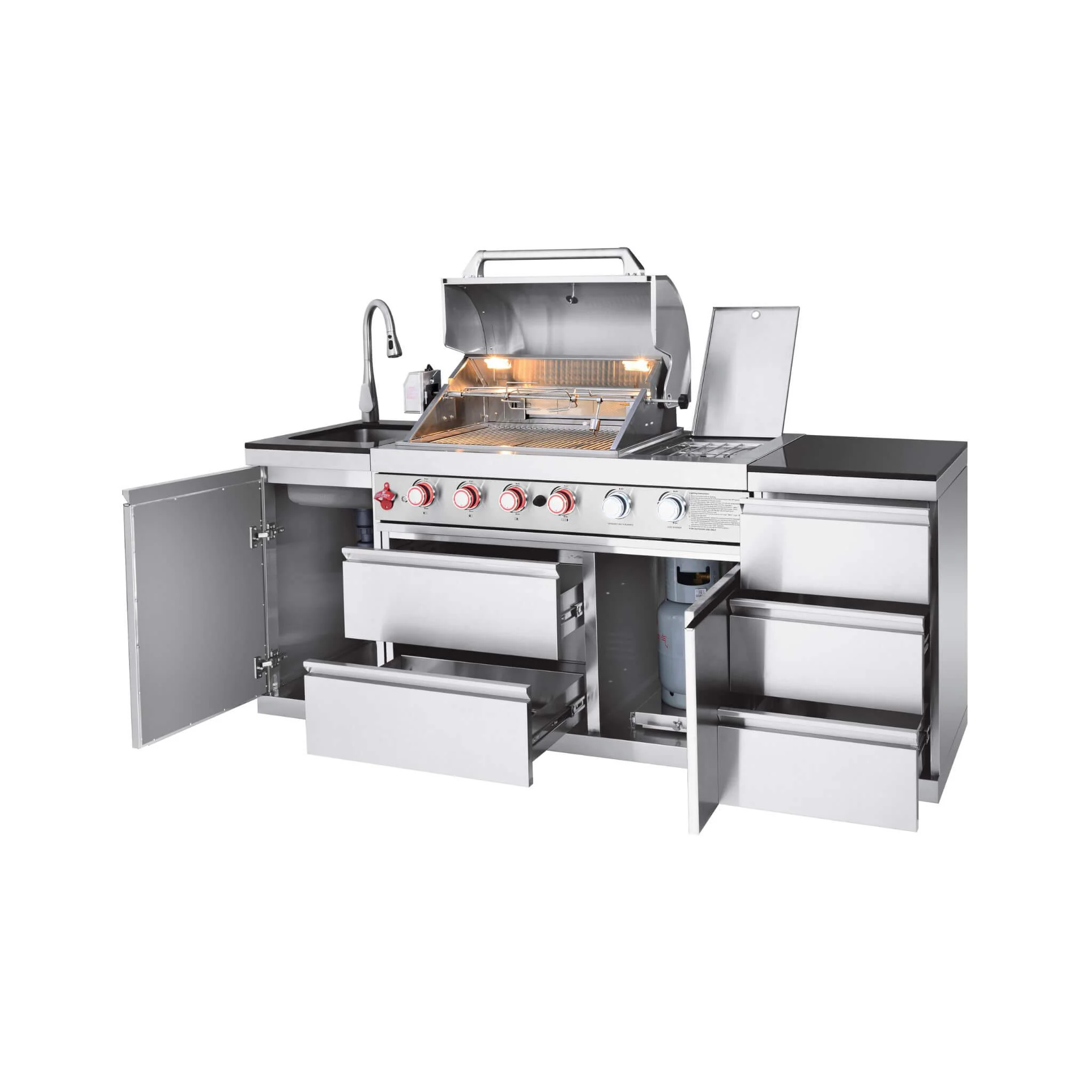 Castelle Flame Deluxe 4-Burner 72000 BTU Stainless Steel Liquid Propane Grill Island (SAK31425) - Image 8