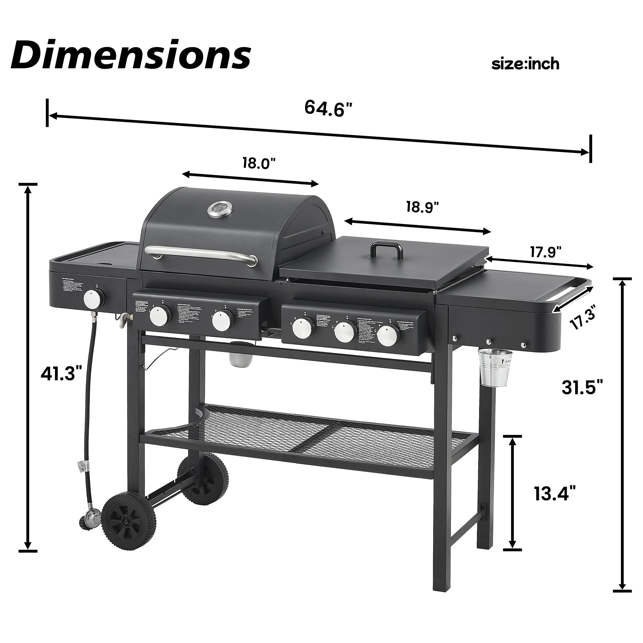 Castelle Flame Heavy-Duty All-In-One Outdoor 5-Burner 56K BTU Liquid Propane Grill (SAK57124) - Image 14