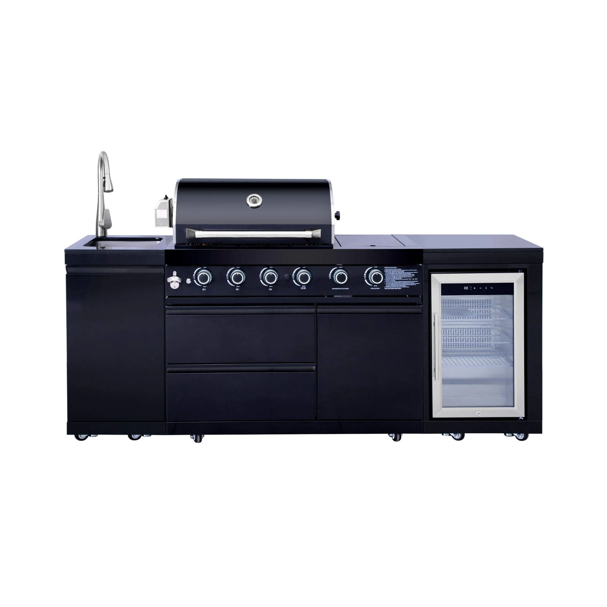 Castelle Flame Monarch 4-Burner 72000 BTU Liquid Propane Grill Island With Fridge And Sink (SAK68127)