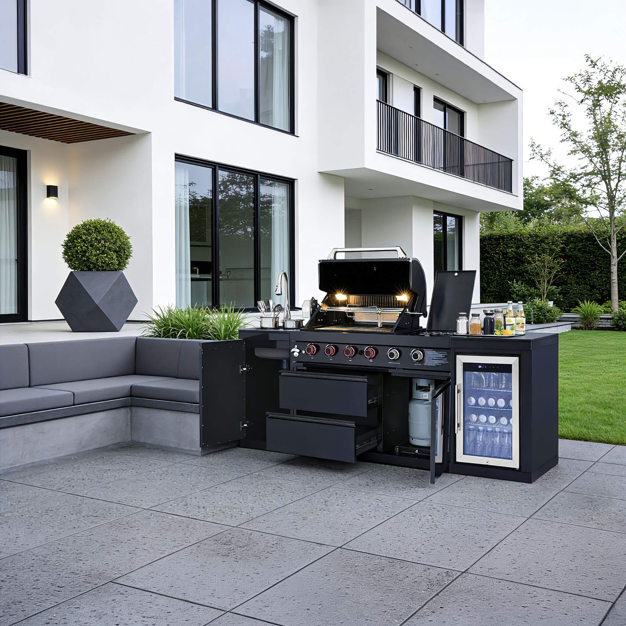 Castelle Flame Monarch 4-Burner 72000 BTU Liquid Propane Grill Island With Fridge And Sink (SAK68127) - Image 10