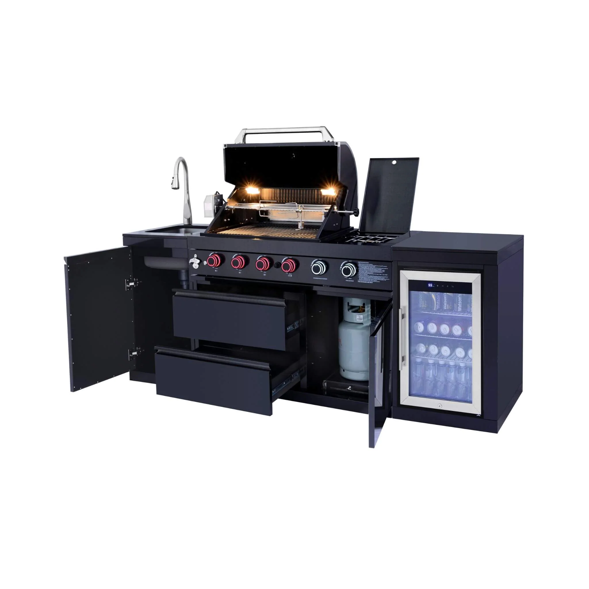 Castelle Flame Monarch 4-Burner 72000 BTU Liquid Propane Grill Island With Fridge And Sink (SAK68127) - Image 12