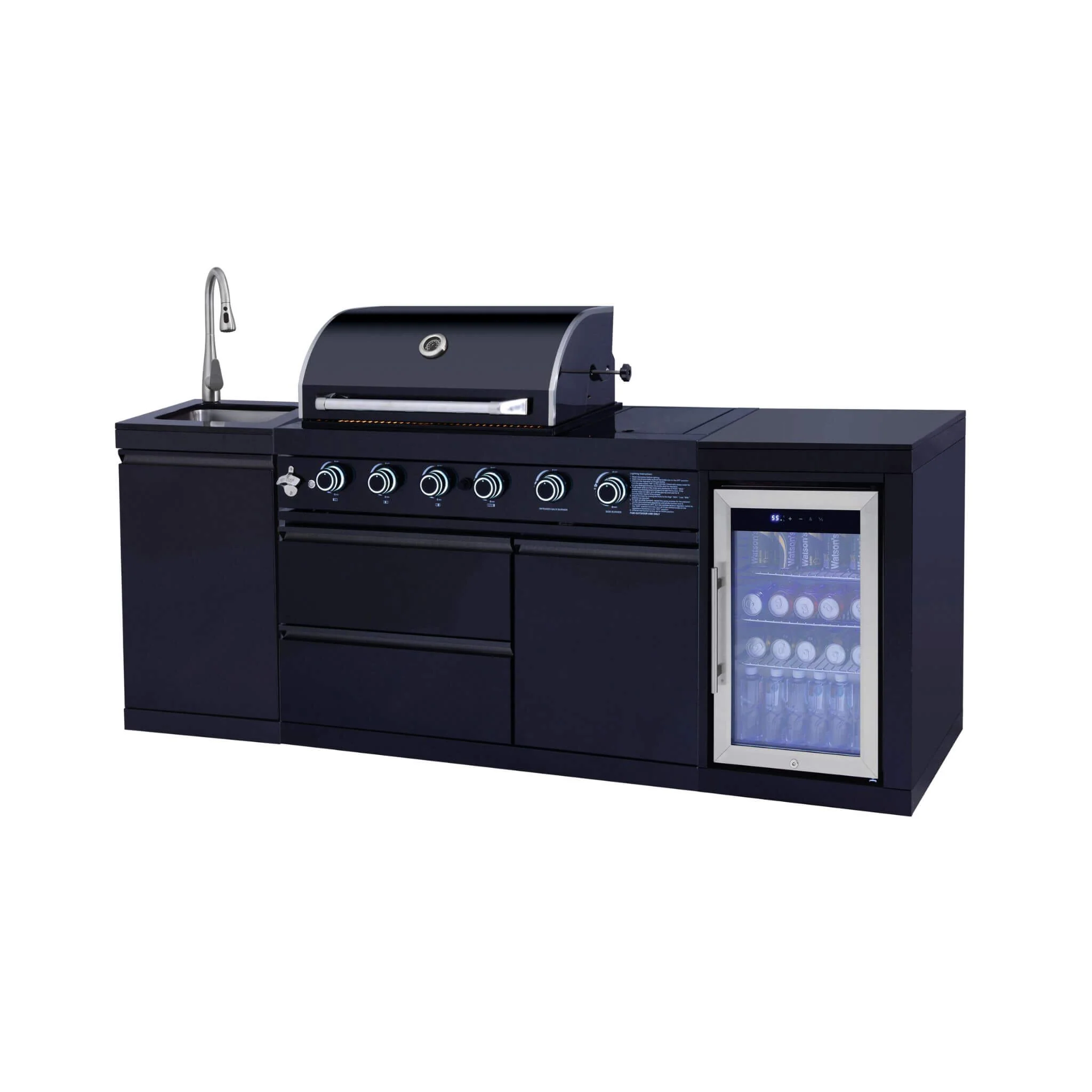 Castelle Flame Monarch 4-Burner 72000 BTU Liquid Propane Grill Island With Fridge And Sink (SAK68127) - Image 3