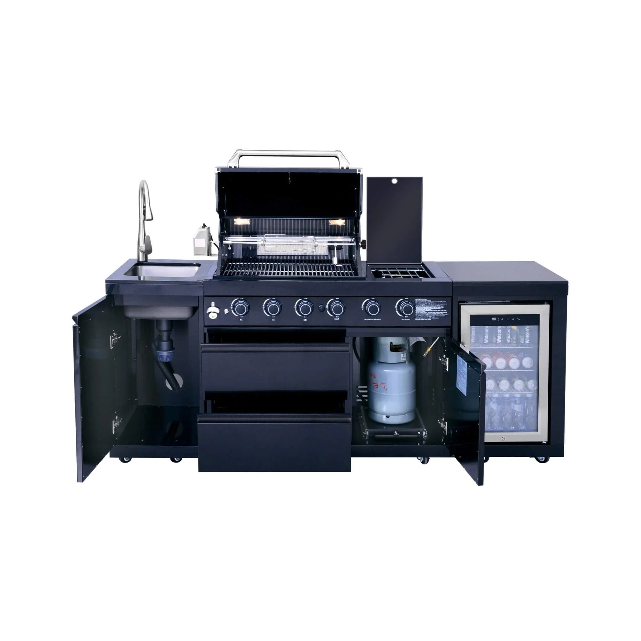 Castelle Flame Monarch 4-Burner 72000 BTU Liquid Propane Grill Island With Fridge And Sink (SAK68127) - Image 6