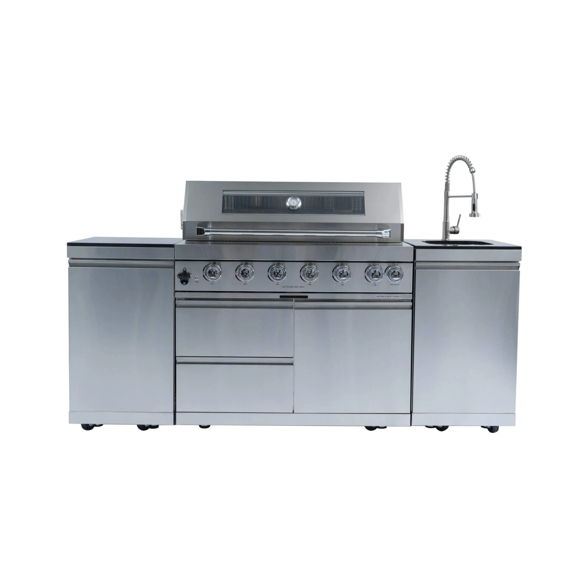 Castelle Flame Tuscany Outdoor BBQ Liquid Propane Kitchen Grill Island With 43-Inch 6-Burner 85K BTU Propane Gas Grill, Rotisserie Kit, And Storage Cabinets (SAK95623) - Image 10