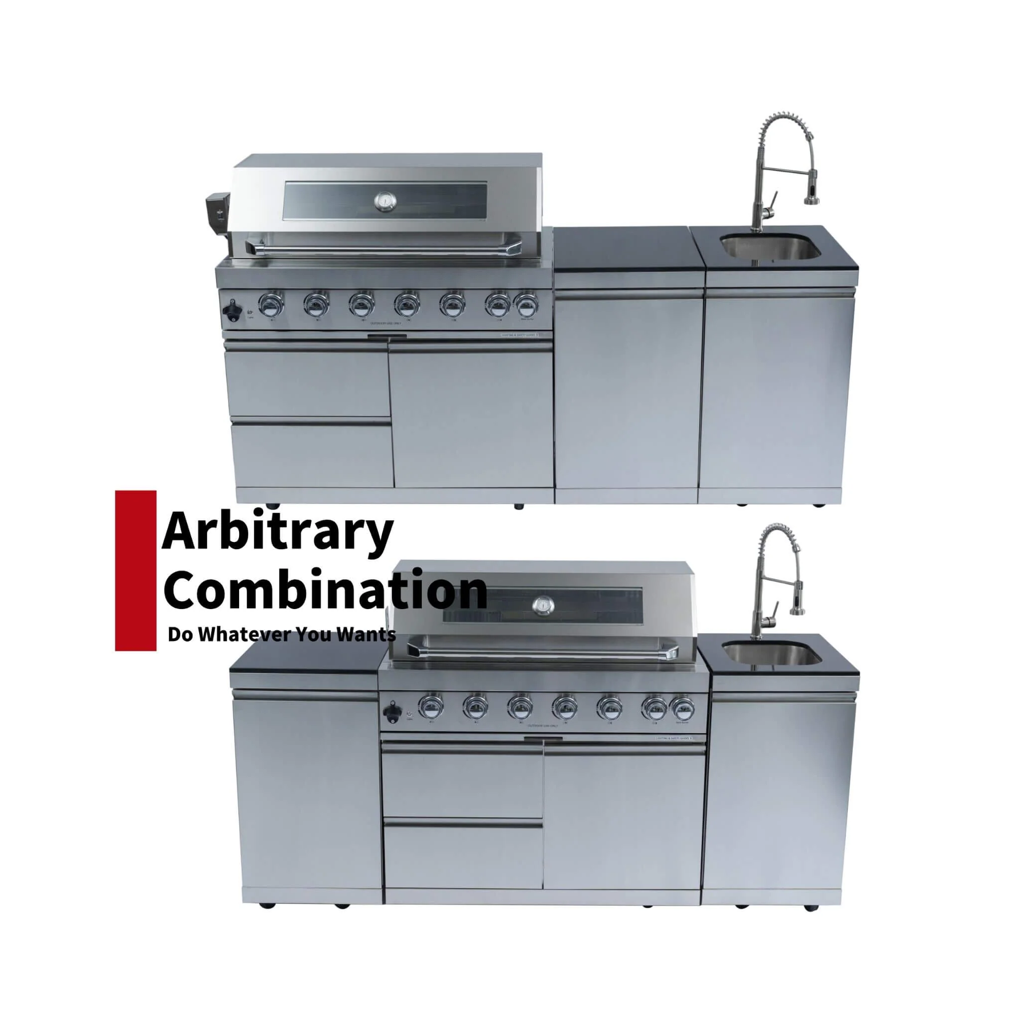 Castelle Flame Tuscany Outdoor BBQ Liquid Propane Kitchen Grill Island With 43-Inch 6-Burner 85K BTU Propane Gas Grill, Rotisserie Kit, And Storage Cabinets (SAK95623) - Image 13