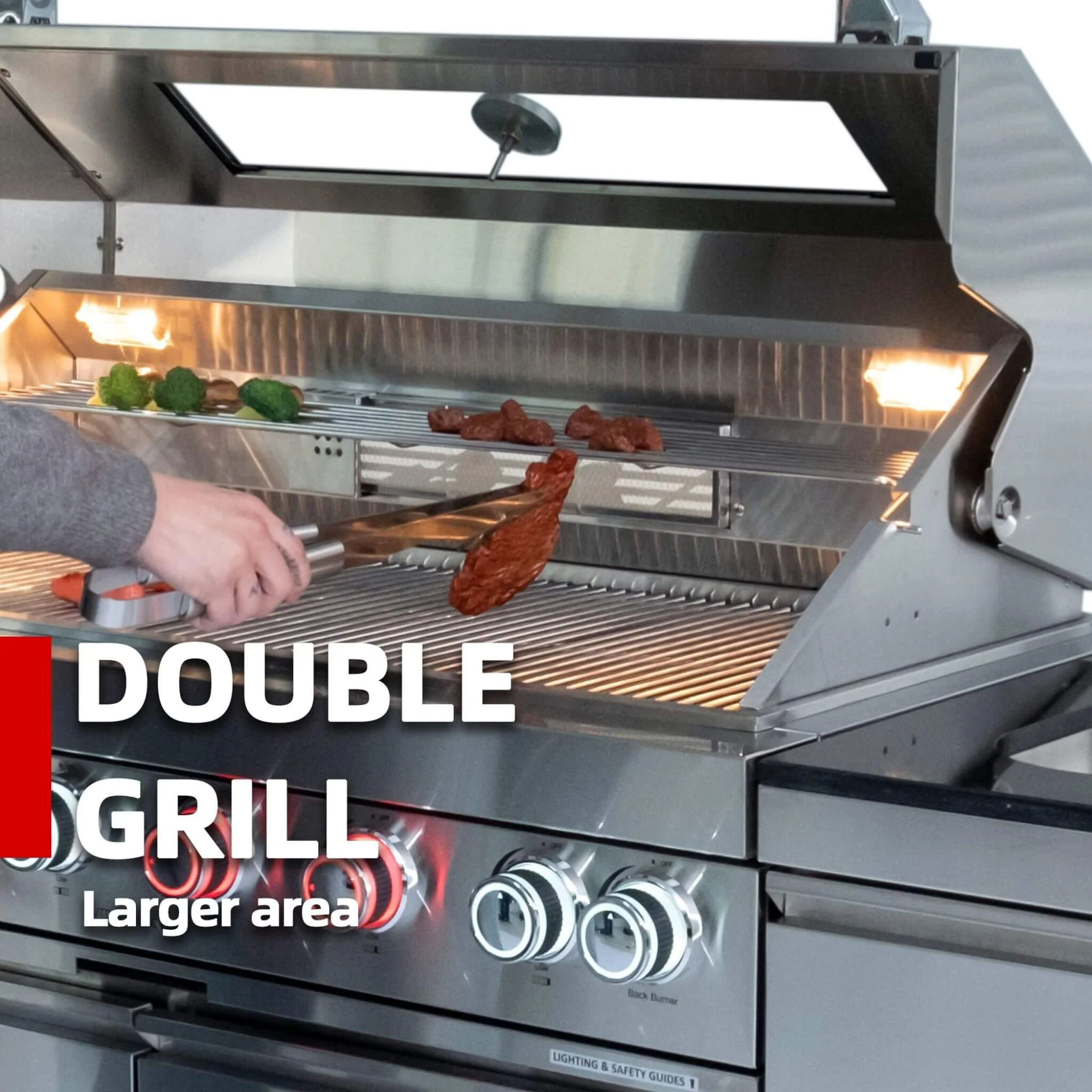 Castelle Flame Tuscany Outdoor BBQ Liquid Propane Kitchen Grill Island With 43-Inch 6-Burner 85K BTU Propane Gas Grill, Rotisserie Kit, And Storage Cabinets (SAK95623) - Image 15