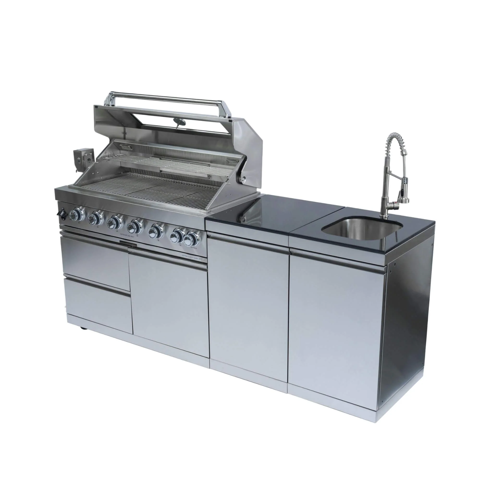 Castelle Flame Tuscany Outdoor BBQ Liquid Propane Kitchen Grill Island With 43-Inch 6-Burner 85K BTU Propane Gas Grill, Rotisserie Kit, And Storage Cabinets (SAK95623) - Image 5