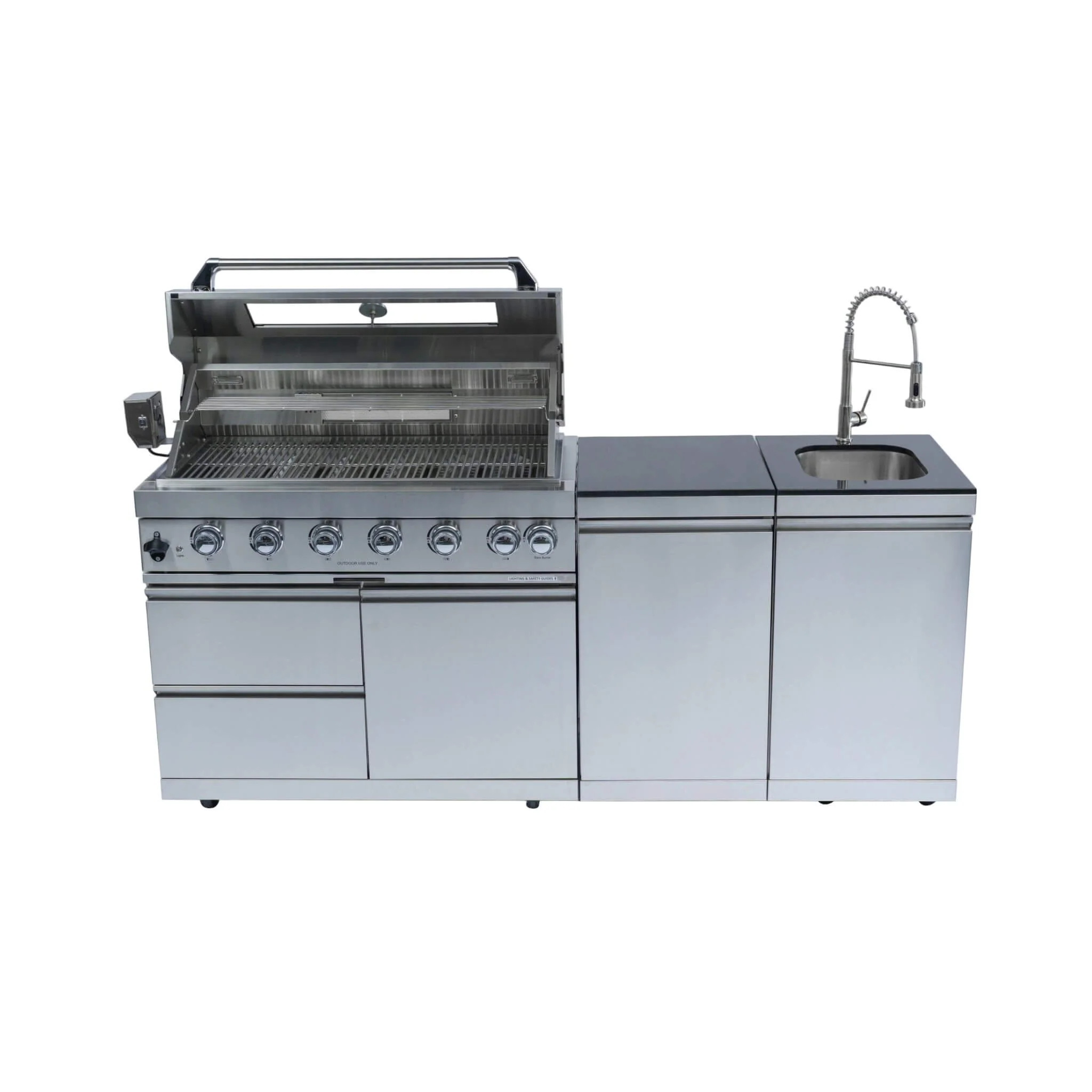 Castelle Flame Tuscany Outdoor BBQ Liquid Propane Kitchen Grill Island With 43-Inch 6-Burner 85K BTU Propane Gas Grill, Rotisserie Kit, And Storage Cabinets (SAK95623) - Image 6