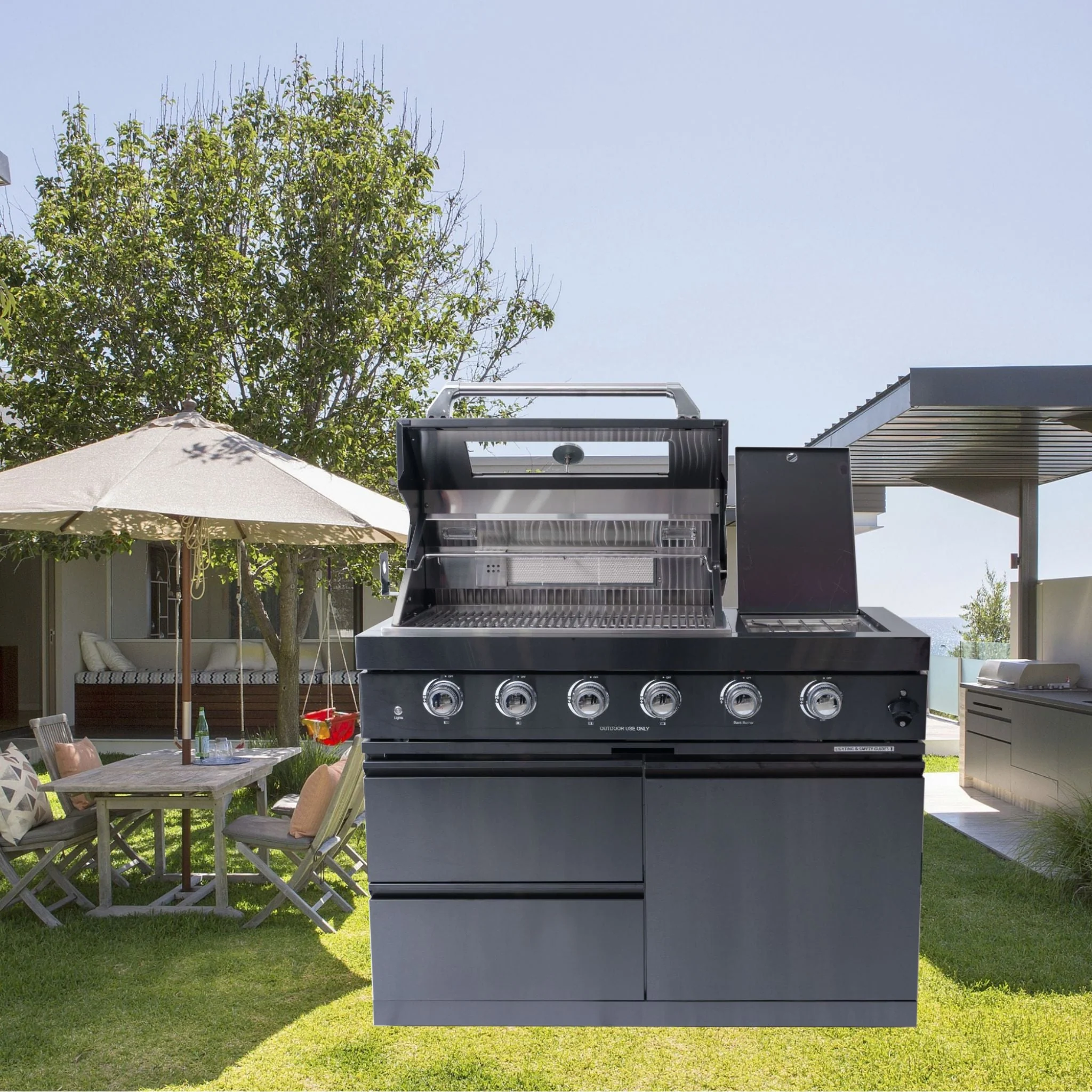 Castelle Flame Premium Black Stainless Steel 4-Burner Liquid Propane Kitchen Grill Island With Rotisserie Kit (SAK48157) - Image 19