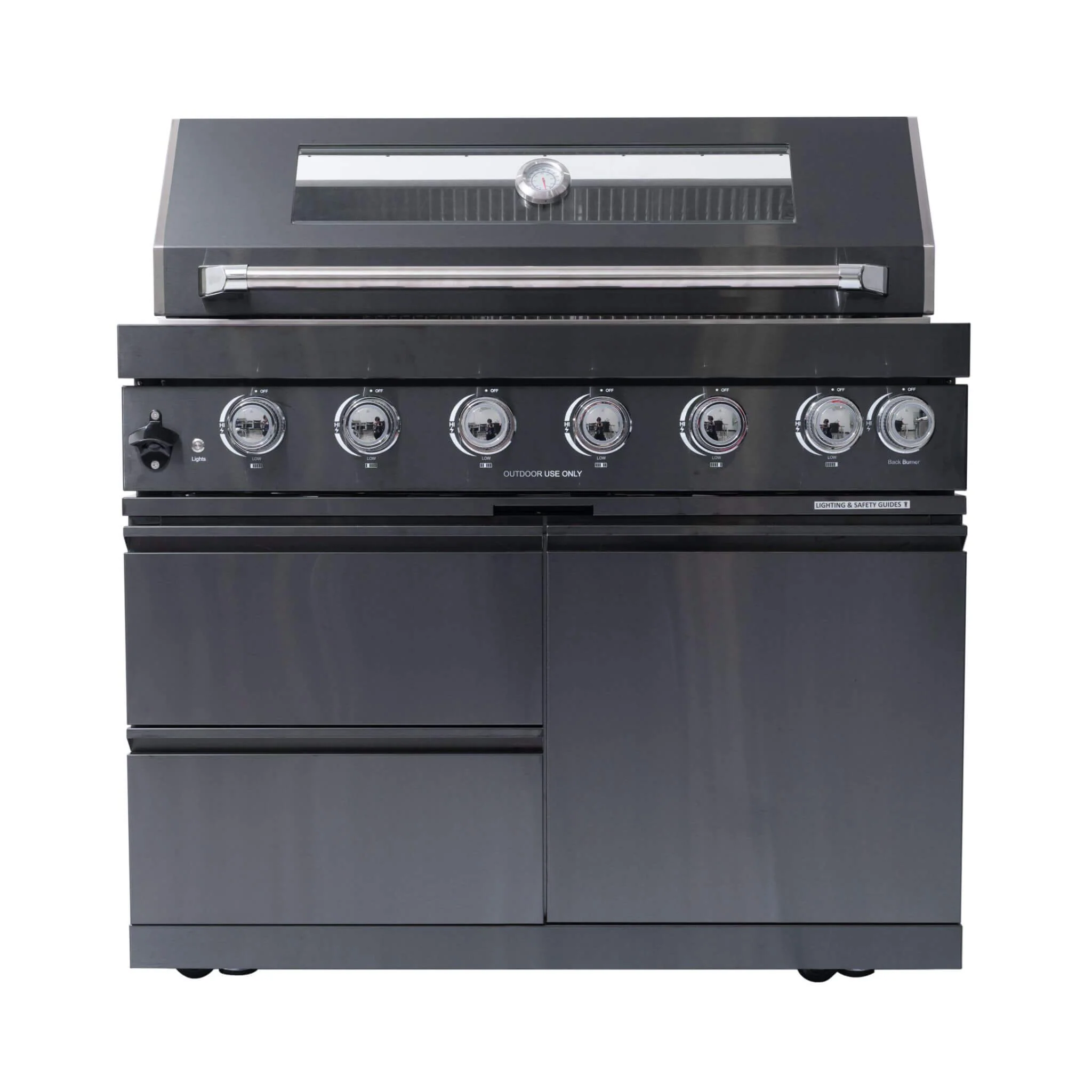 Castelle Flame Premium Black Stainless Steel 6-Burner Liquid Propane Kitchen Grill Island With Rotisserie Kit (SAK82641)