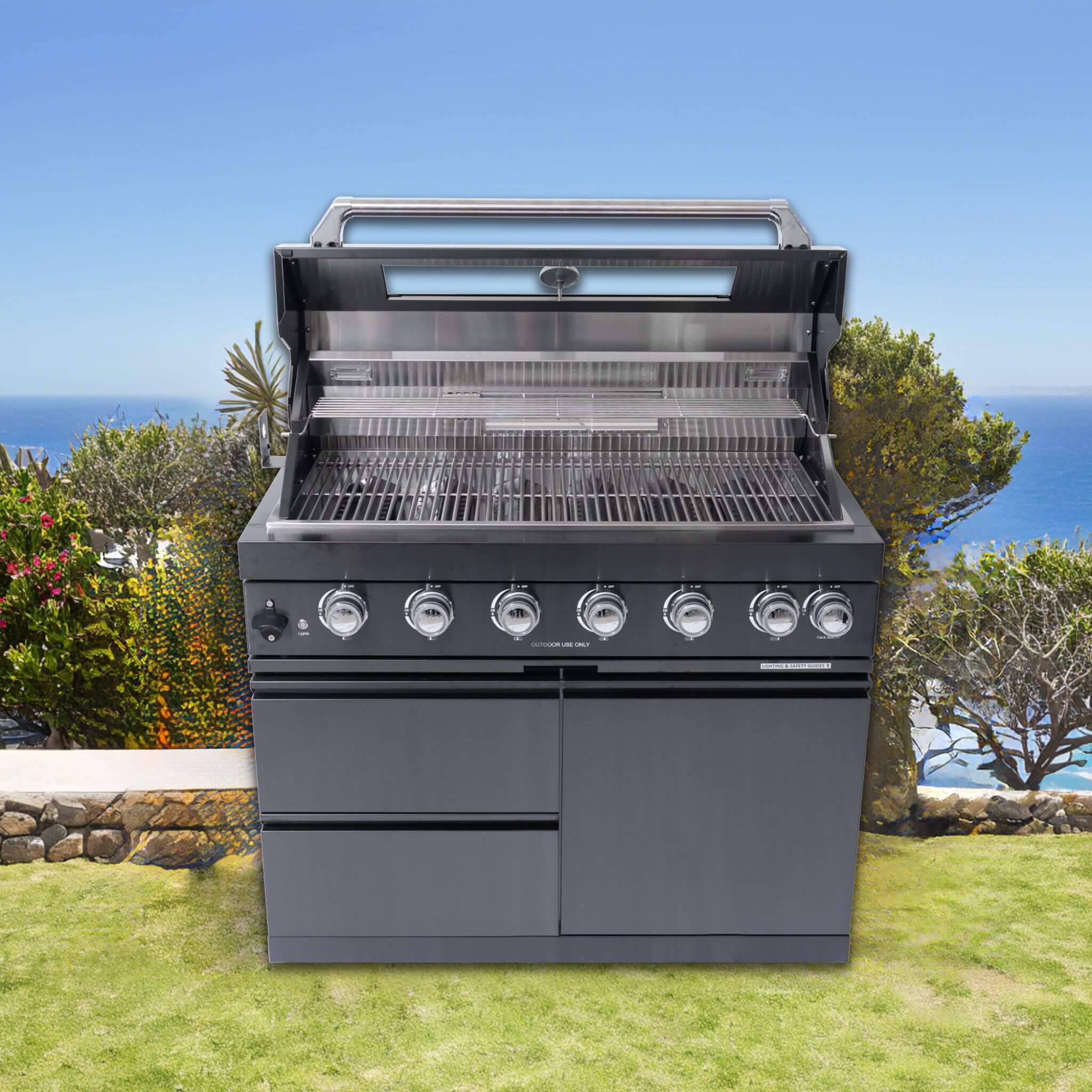Castelle Flame Premium Black Stainless Steel 6-Burner Liquid Propane Kitchen Grill Island With Rotisserie Kit (SAK82641) - Image 4