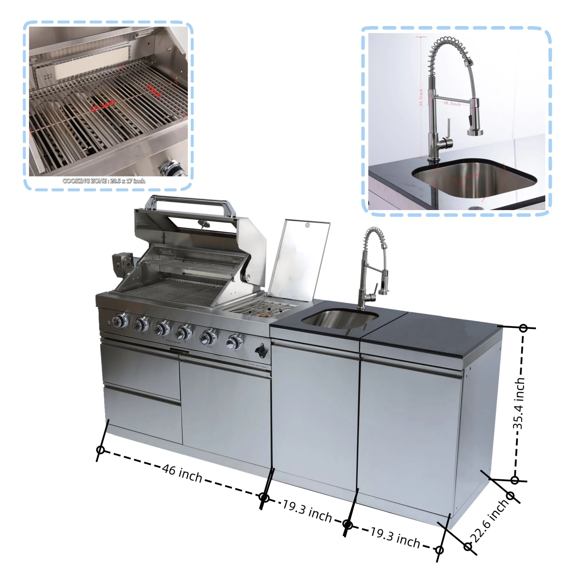 Castelle Flame Aurelia 72K BTU Stainless Steel Outdoor BBQ Kitchen Grill Island With 46-Inch 4-Burner 85K BTU Grill, Rotisserie Kit, And Cabinets (SAK93192) - Image 18