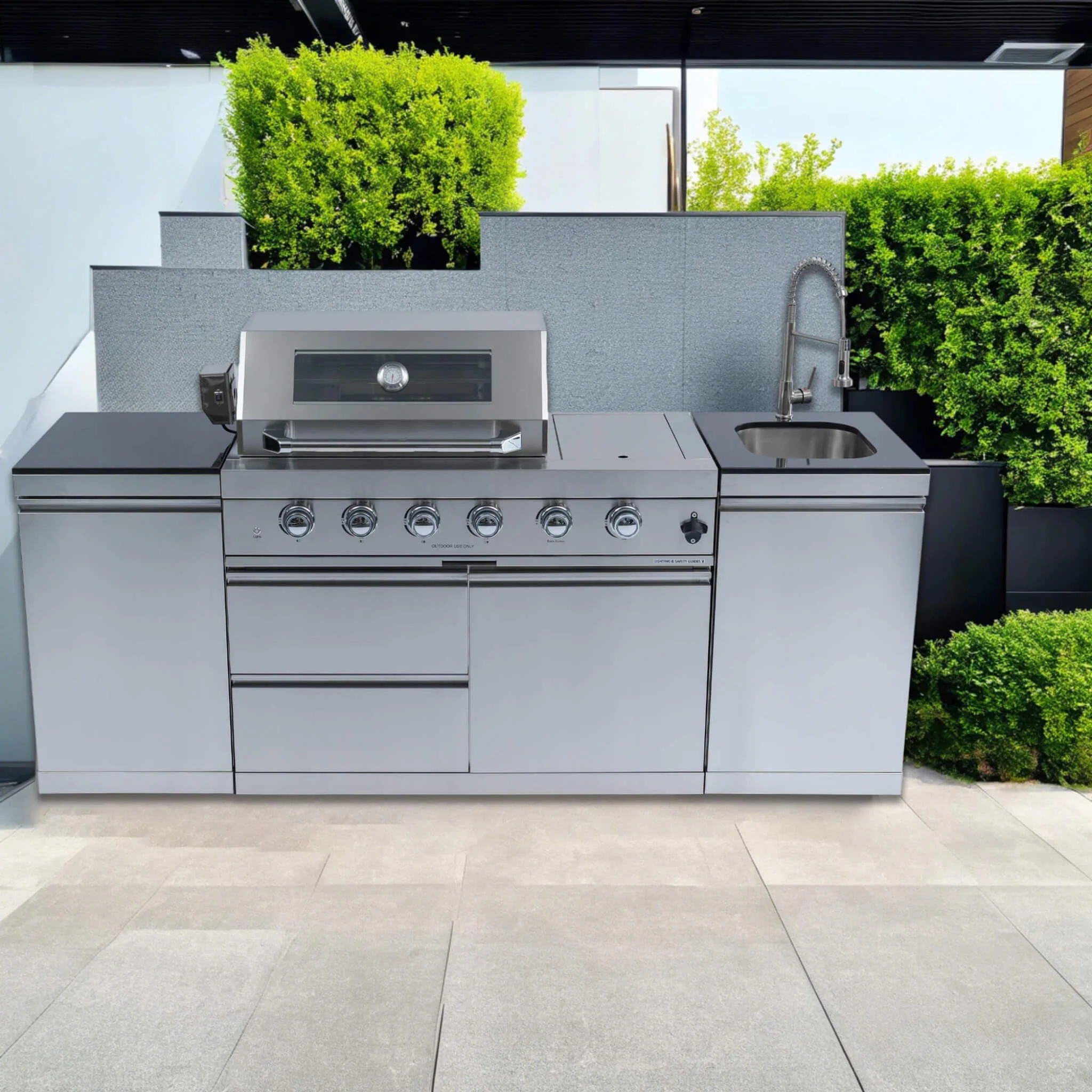 Castelle Flame Aurelia 72K BTU Stainless Steel Outdoor BBQ Kitchen Grill Island With 46-Inch 4-Burner 85K BTU Grill, Rotisserie Kit, And Cabinets (SAK93192) - Image 3