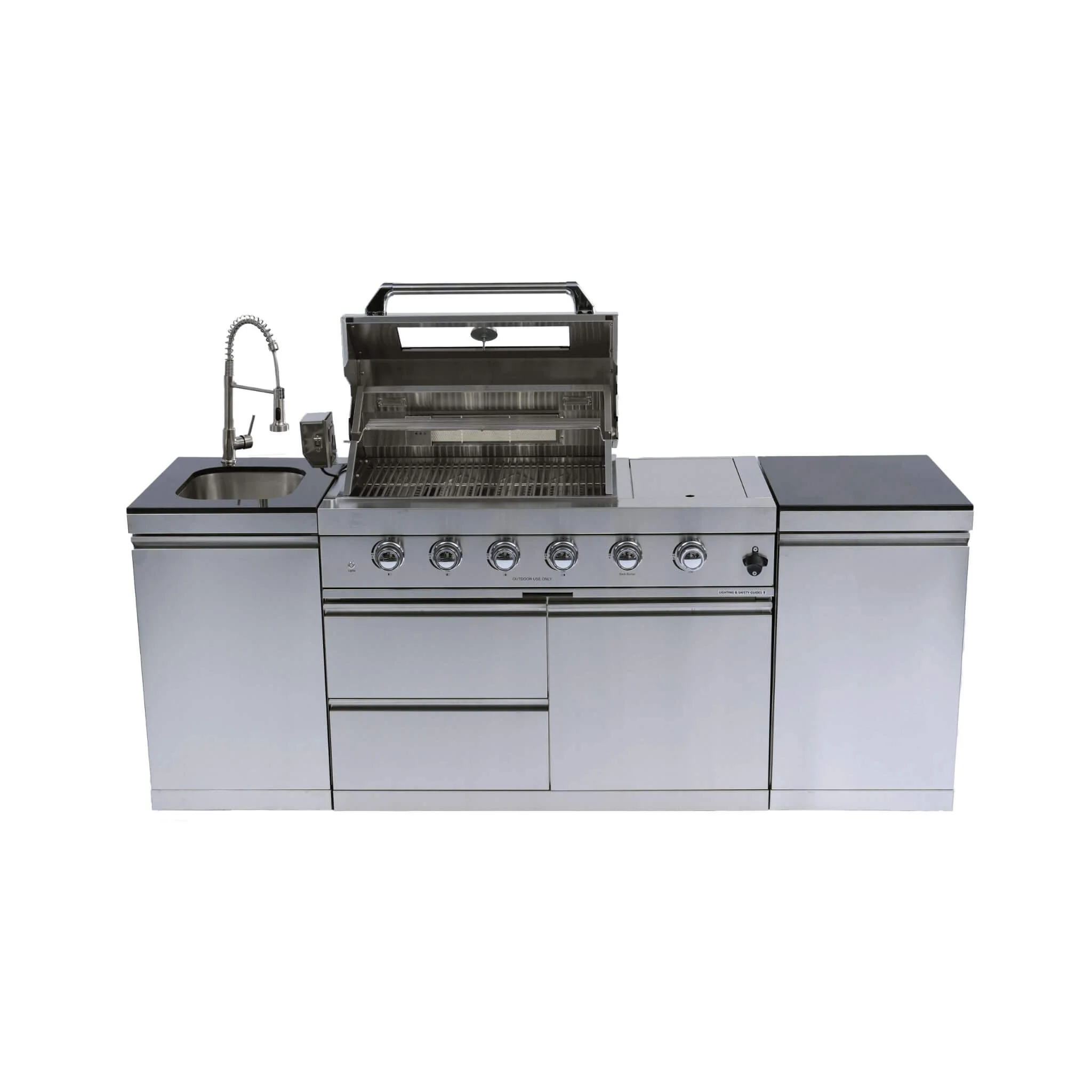 Castelle Flame Aurelia 72K BTU Stainless Steel Outdoor BBQ Kitchen Grill Island With 46-Inch 4-Burner 85K BTU Grill, Rotisserie Kit, And Cabinets (SAK93192) - Image 6