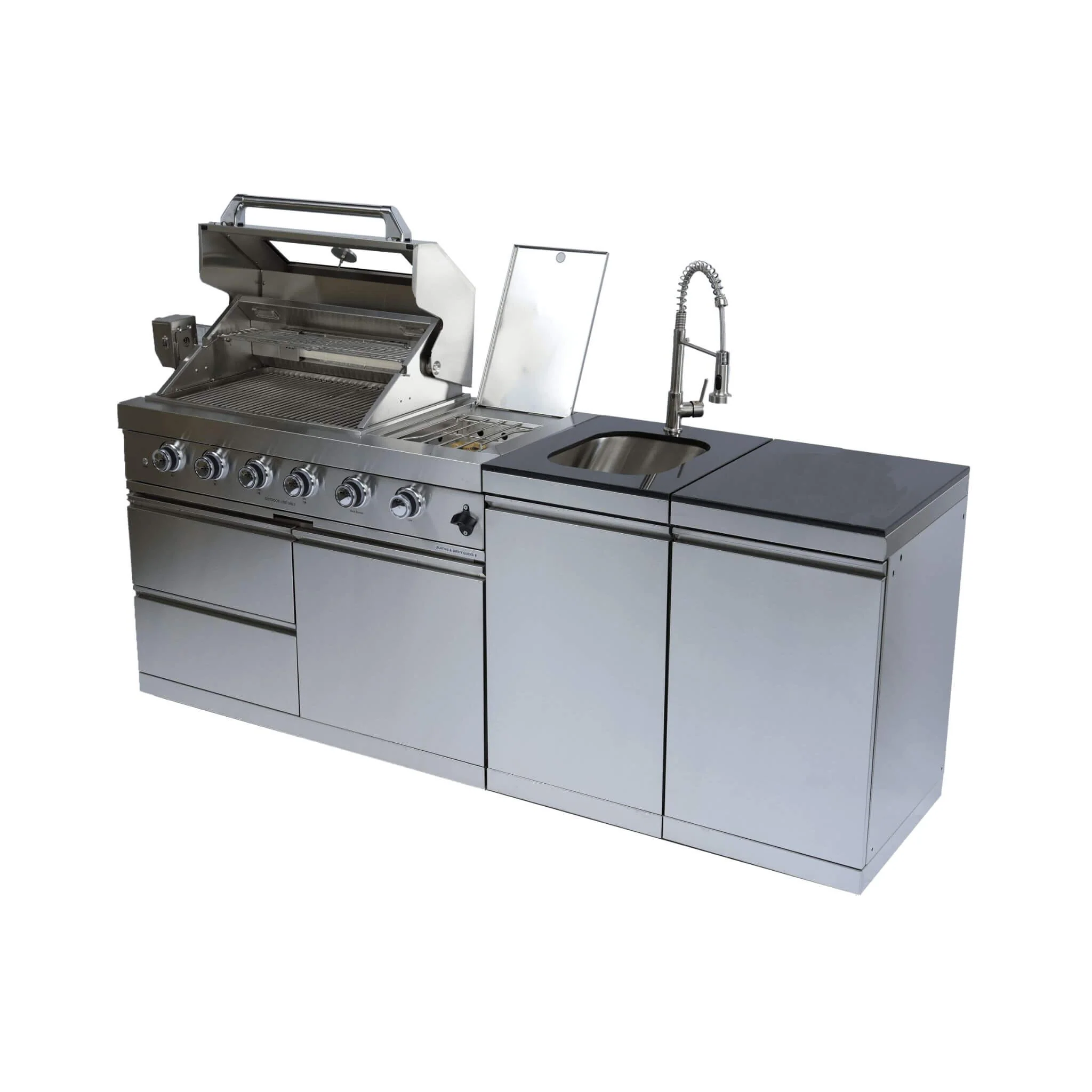 Castelle Flame Aurelia 72K BTU Stainless Steel Outdoor BBQ Kitchen Grill Island With 46-Inch 4-Burner 85K BTU Grill, Rotisserie Kit, And Cabinets (SAK93192) - Image 7