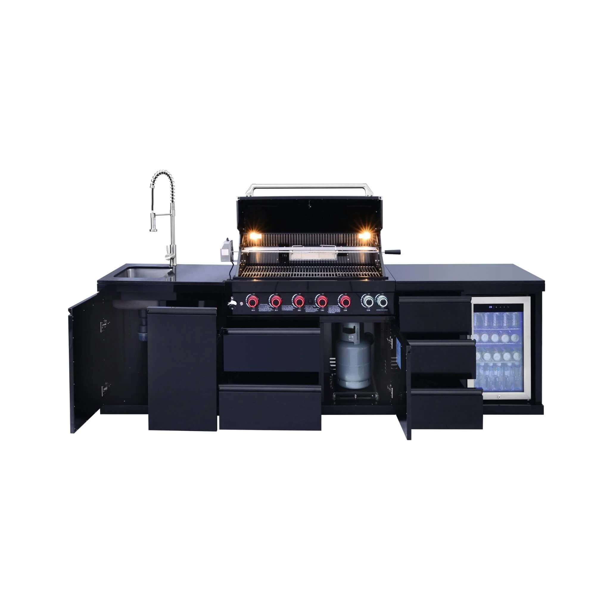 Castelle Flame Summit 6-Burner 85000 BTU Liquid Propane Grill Island With Sink And Fridge (SAK59238) - Image 4