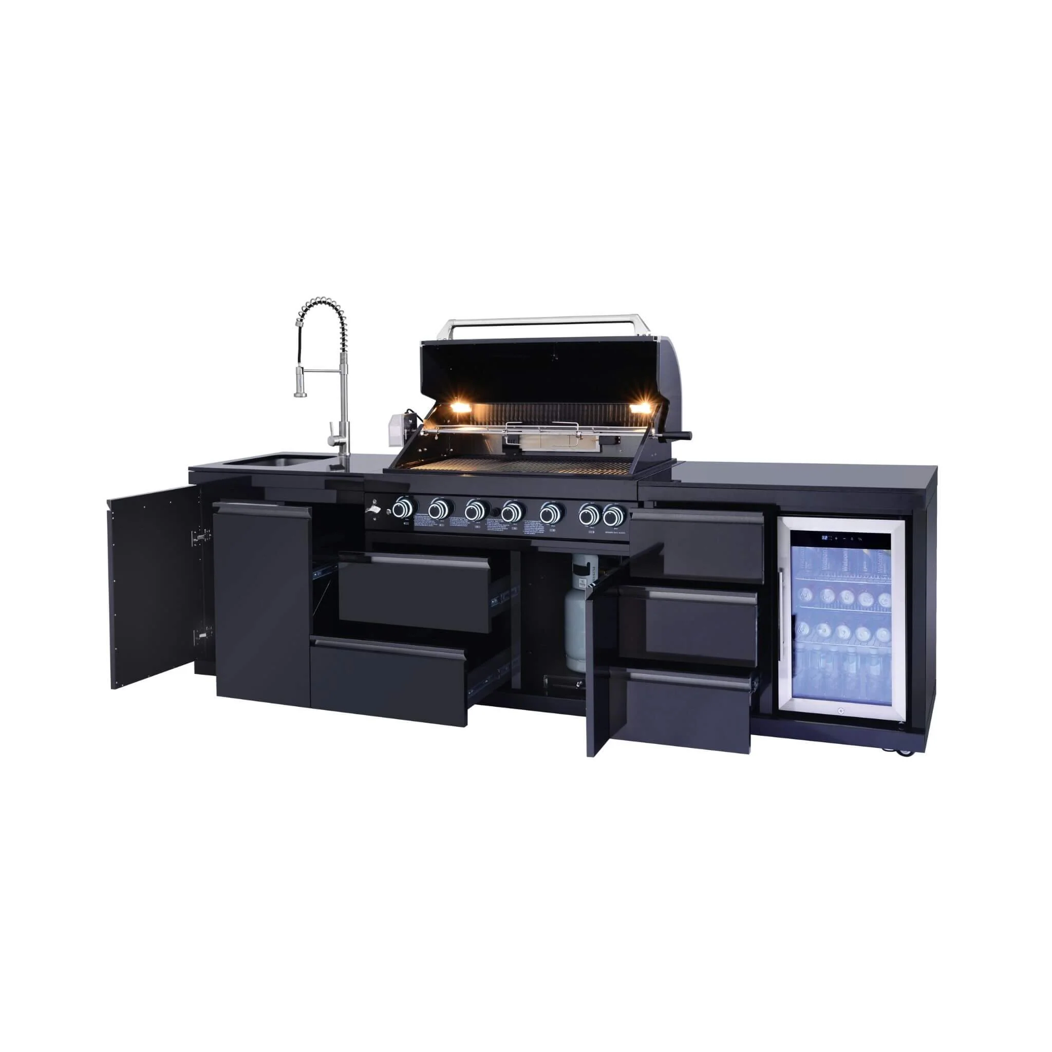 Castelle Flame Summit 6-Burner 85000 BTU Liquid Propane Grill Island With Sink And Fridge (SAK59238) - Image 8