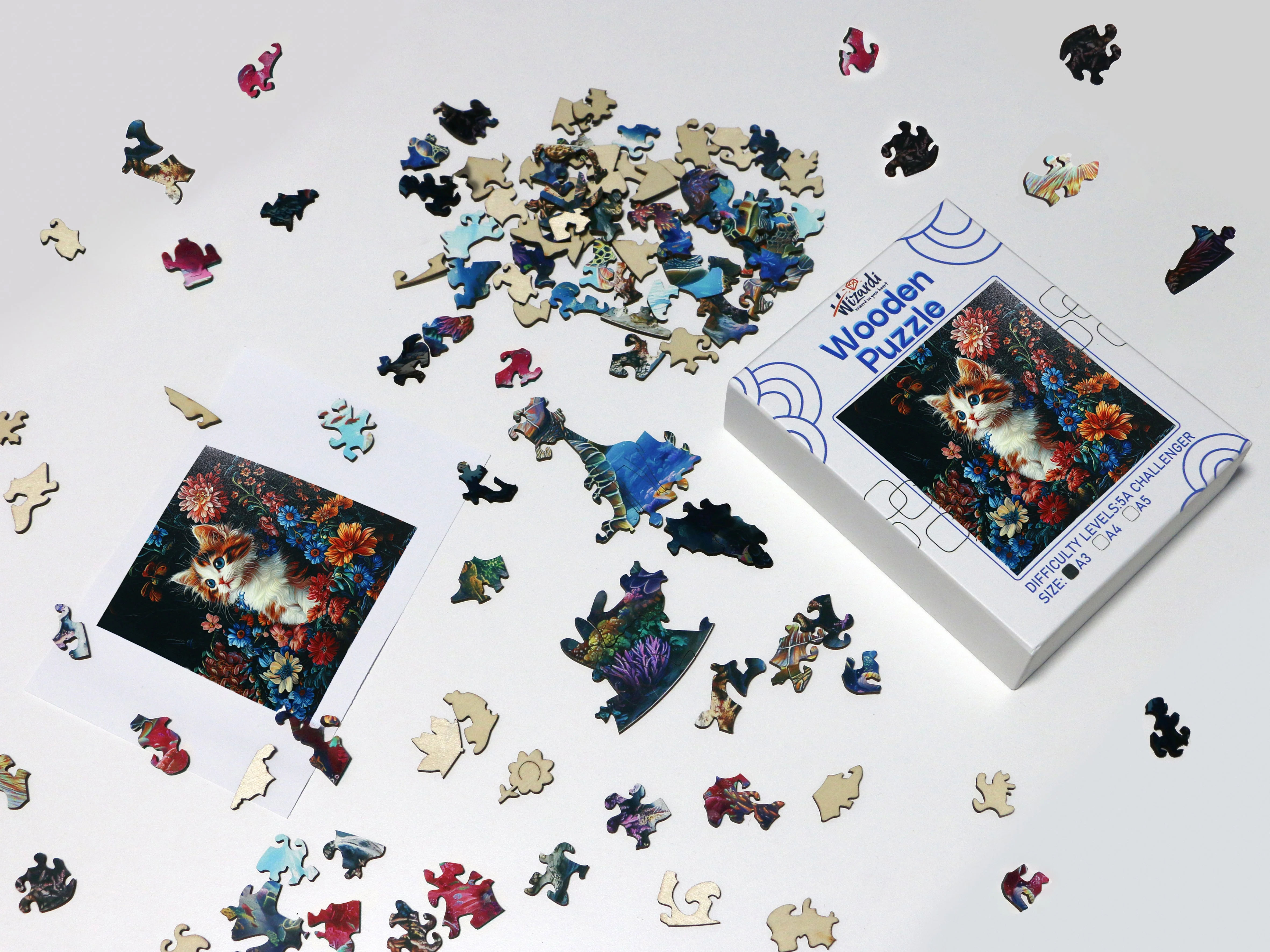 Cat in Flowers - Jigsaw Wooden Puzzle by Wizardi F07N9-16 - Image 2