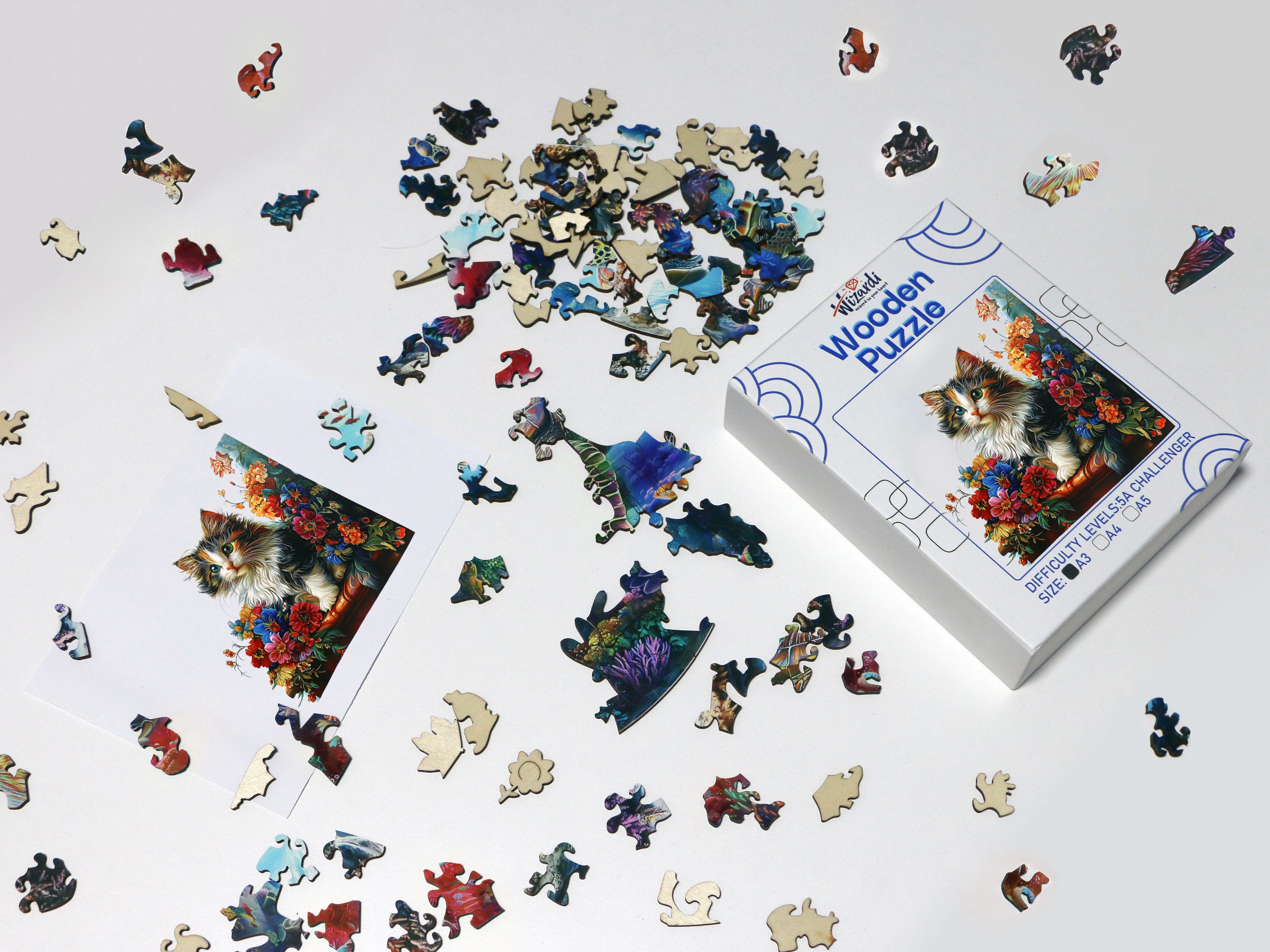 Cat with Flowers - Jigsaw Wooden Puzzle by Wizardi F07N9-15 - Image 2