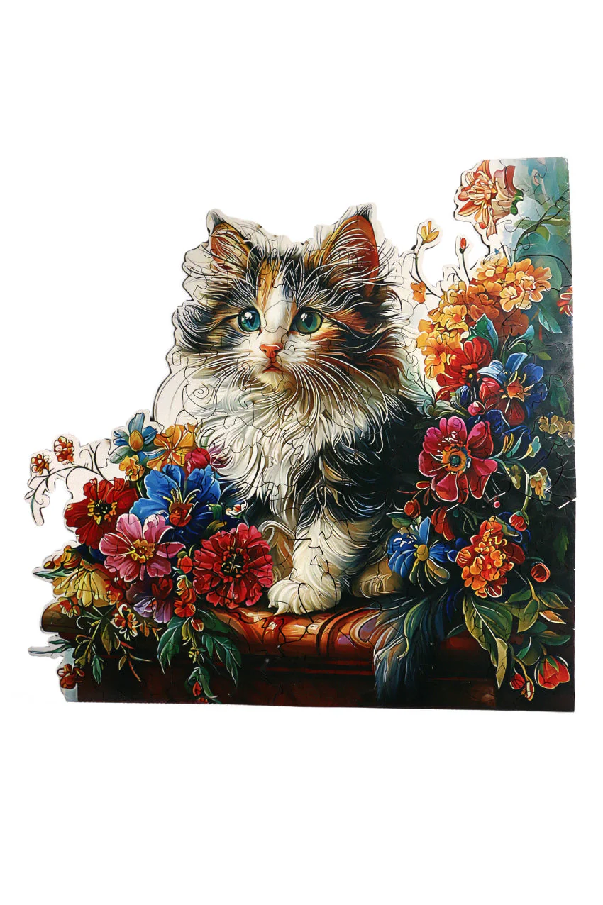Cat with Flowers - Jigsaw Wooden Puzzle by Wizardi F07N9-15 - Image 4