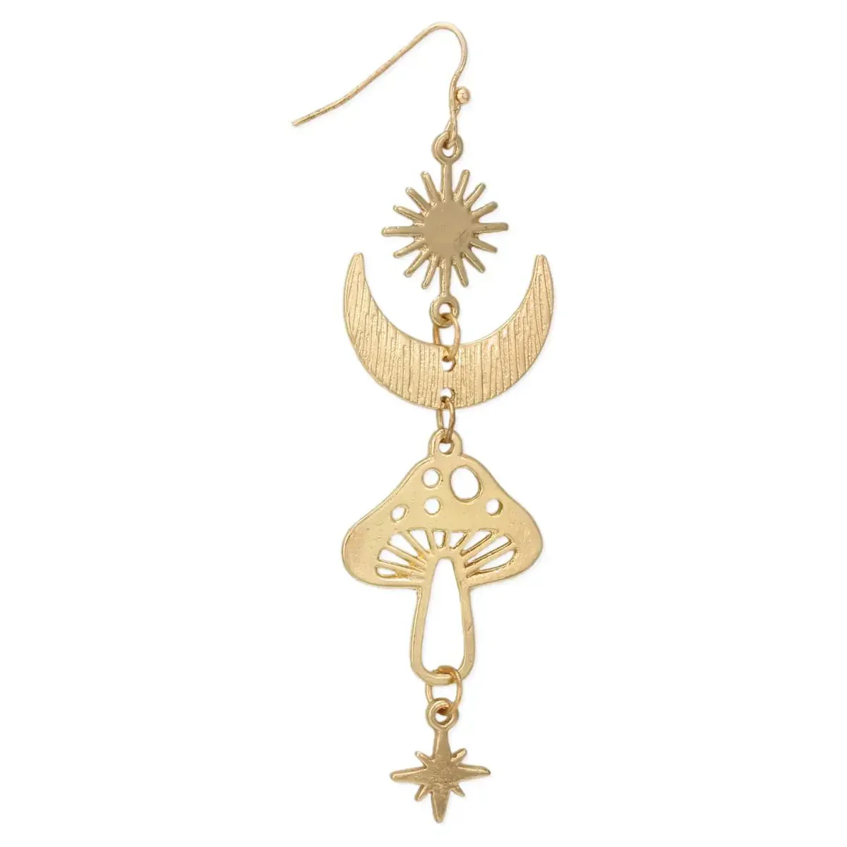 Celestial Magical Mushroom Gold Hook Earrings | 3" x 1" Gold Earrings - Image 2