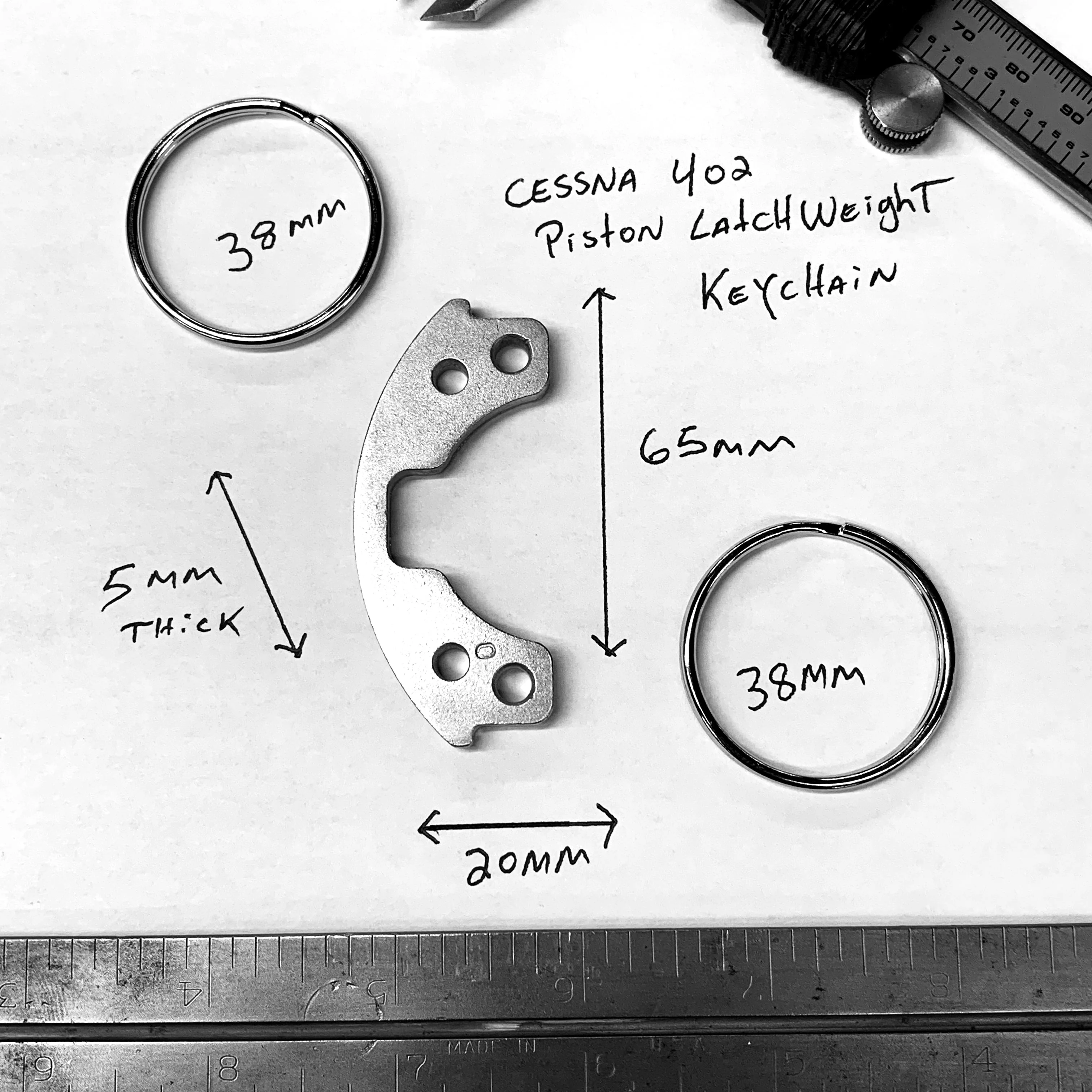Cessna 402 Twin Engine Airplane Propeller Piston Latch Weight Keychain - Image 2
