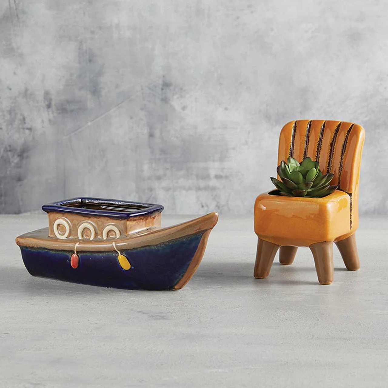 Chair Planter in Yellow Antique | Ceramic Plant Pot Decor | 4" x 3.5" x 6" - Image 2