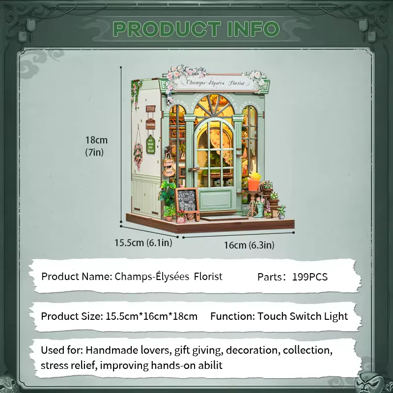Champs-Elysees Street Shop Dollhouse Kit - Miniature Wizardi Roombox Kit with LED Light F07M51-86-CWGC201 - Image 5