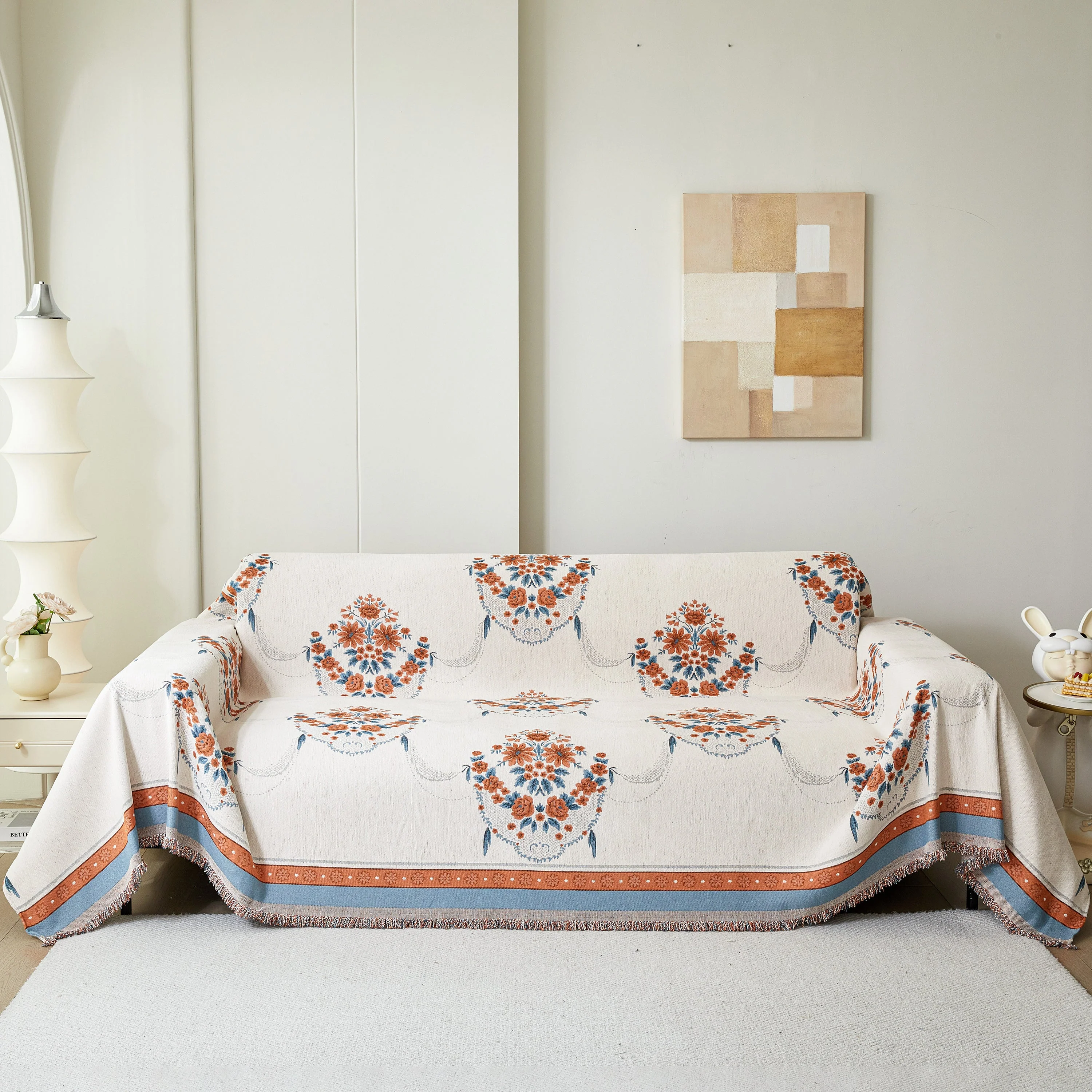 Charming French Country Floral Basket Sofa Throw Cover Rustic Farmhouse-Style Couch Cover Blankets - Image 10