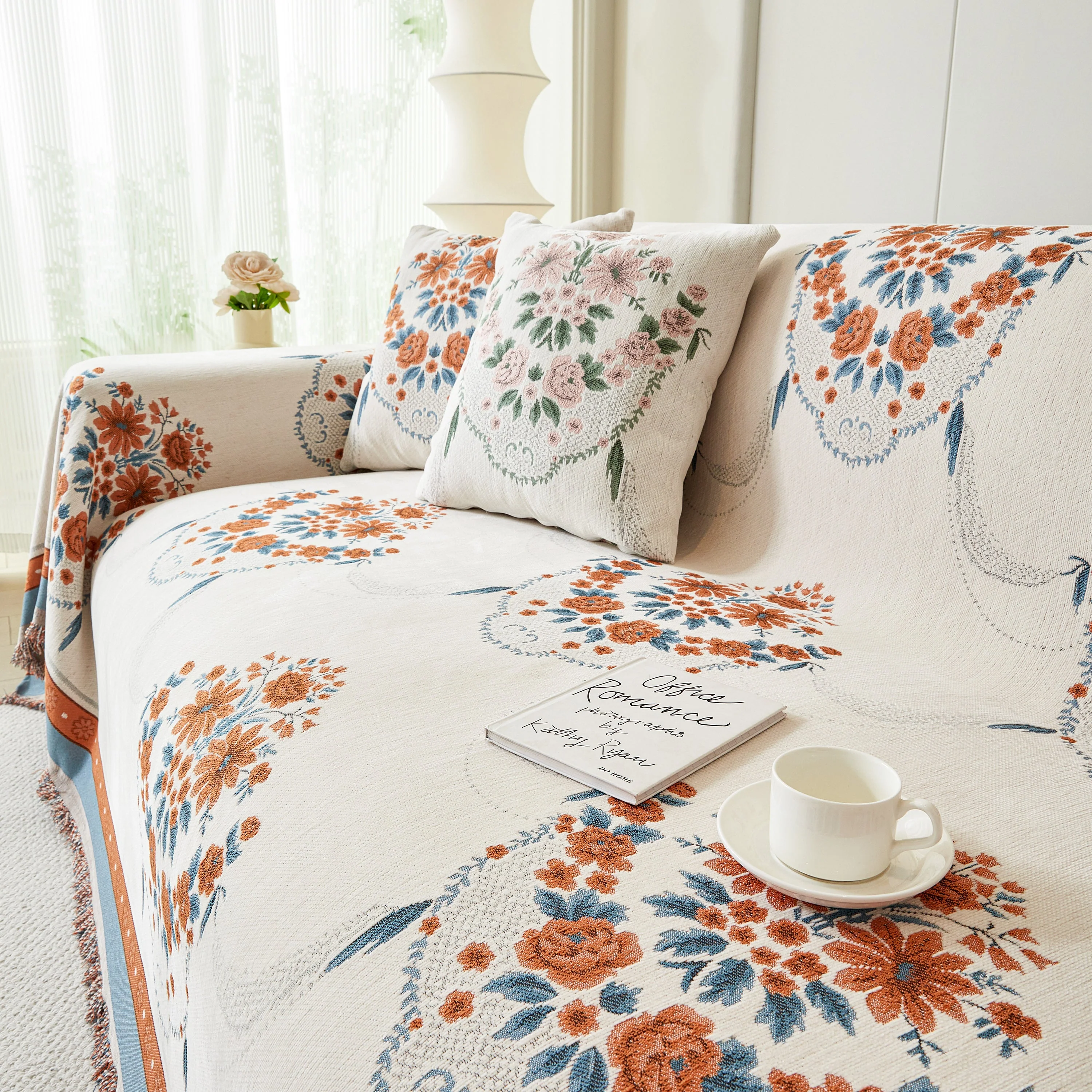 Charming French Country Floral Basket Sofa Throw Cover Rustic Farmhouse-Style Couch Cover Blankets - Image 19
