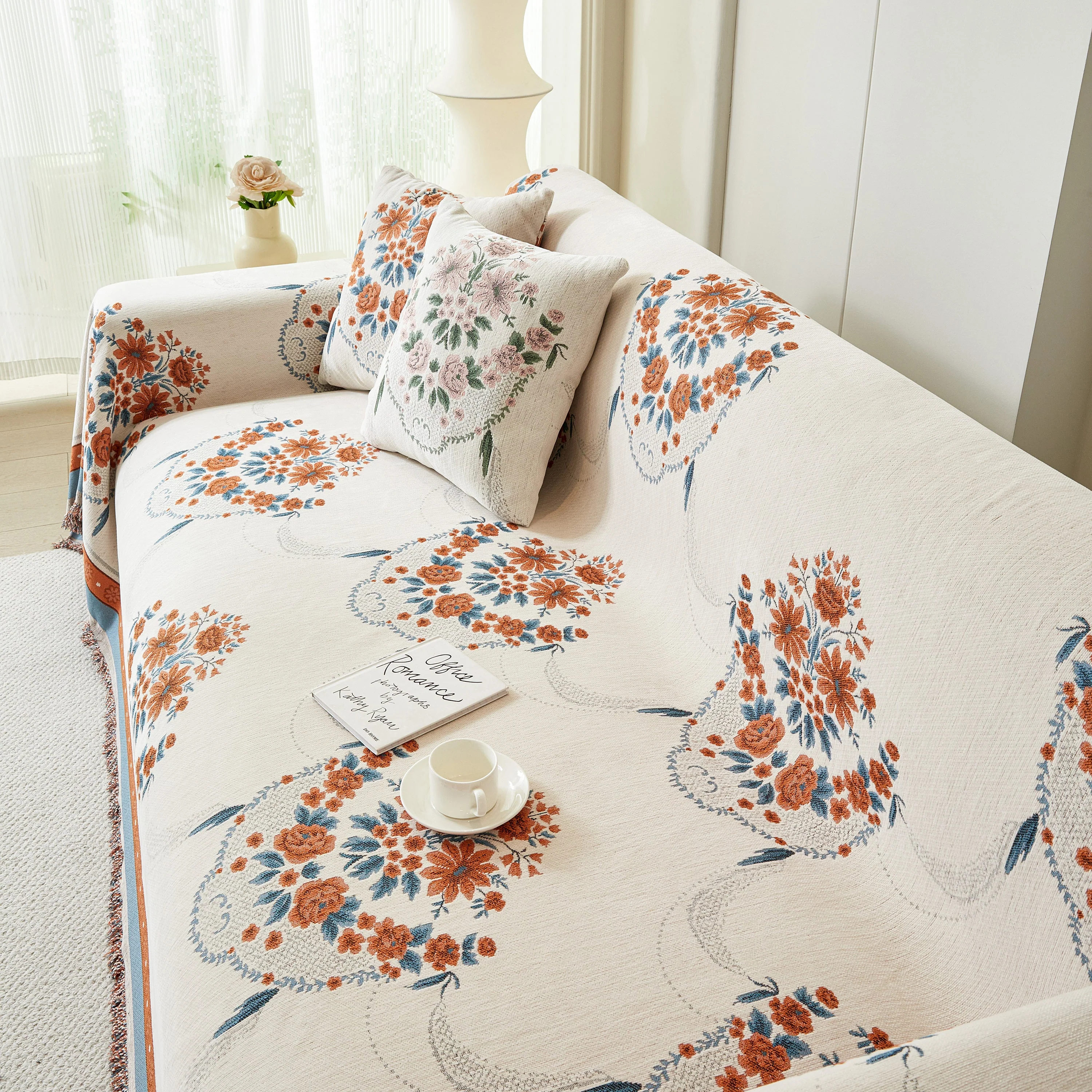 Charming French Country Floral Basket Sofa Throw Cover Rustic Farmhouse-Style Couch Cover Blankets - Image 20