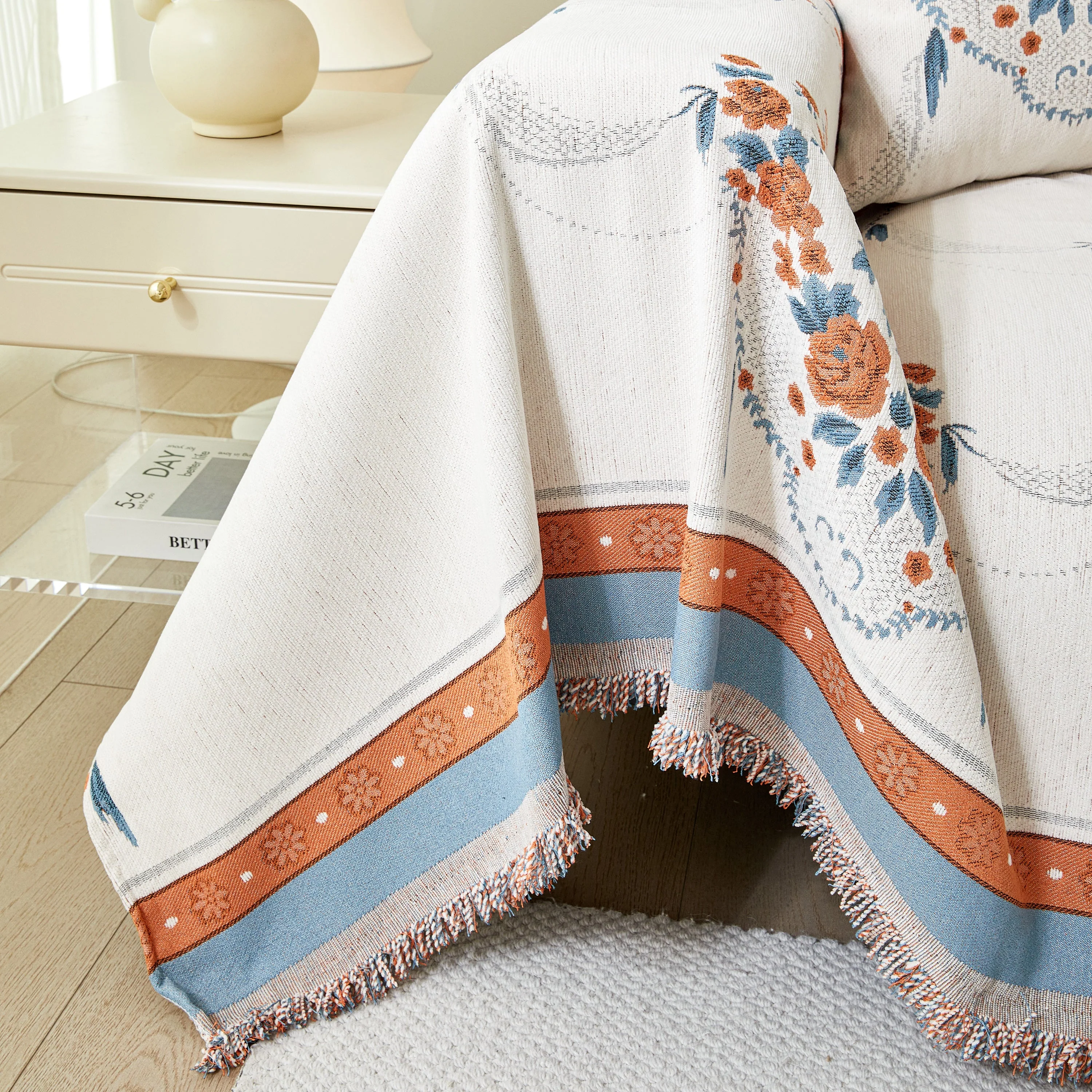 Charming French Country Floral Basket Sofa Throw Cover Rustic Farmhouse-Style Couch Cover Blankets - Image 22