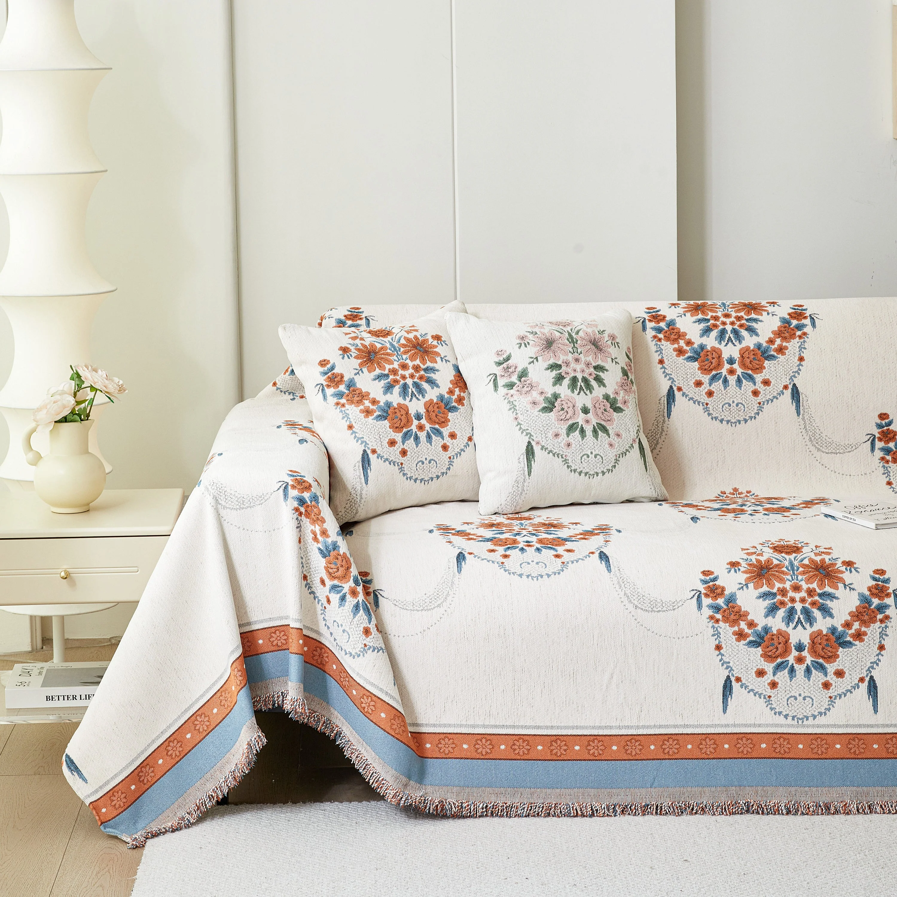 Charming French Country Floral Basket Sofa Throw Cover Rustic Farmhouse-Style Couch Cover Blankets - Image 23
