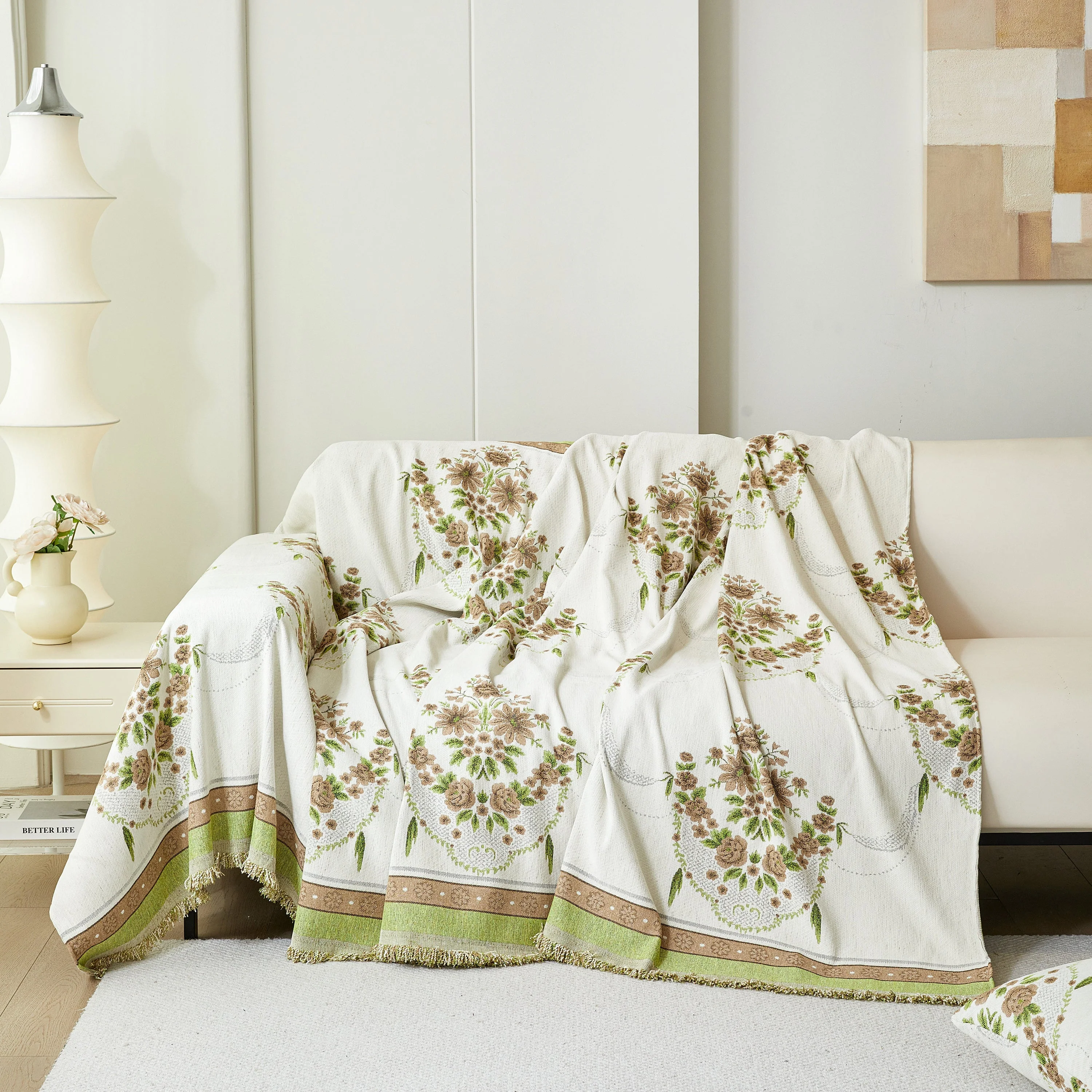 Charming French Country Floral Basket Sofa Throw Cover Rustic Farmhouse-Style Couch Cover Blankets - Image 28