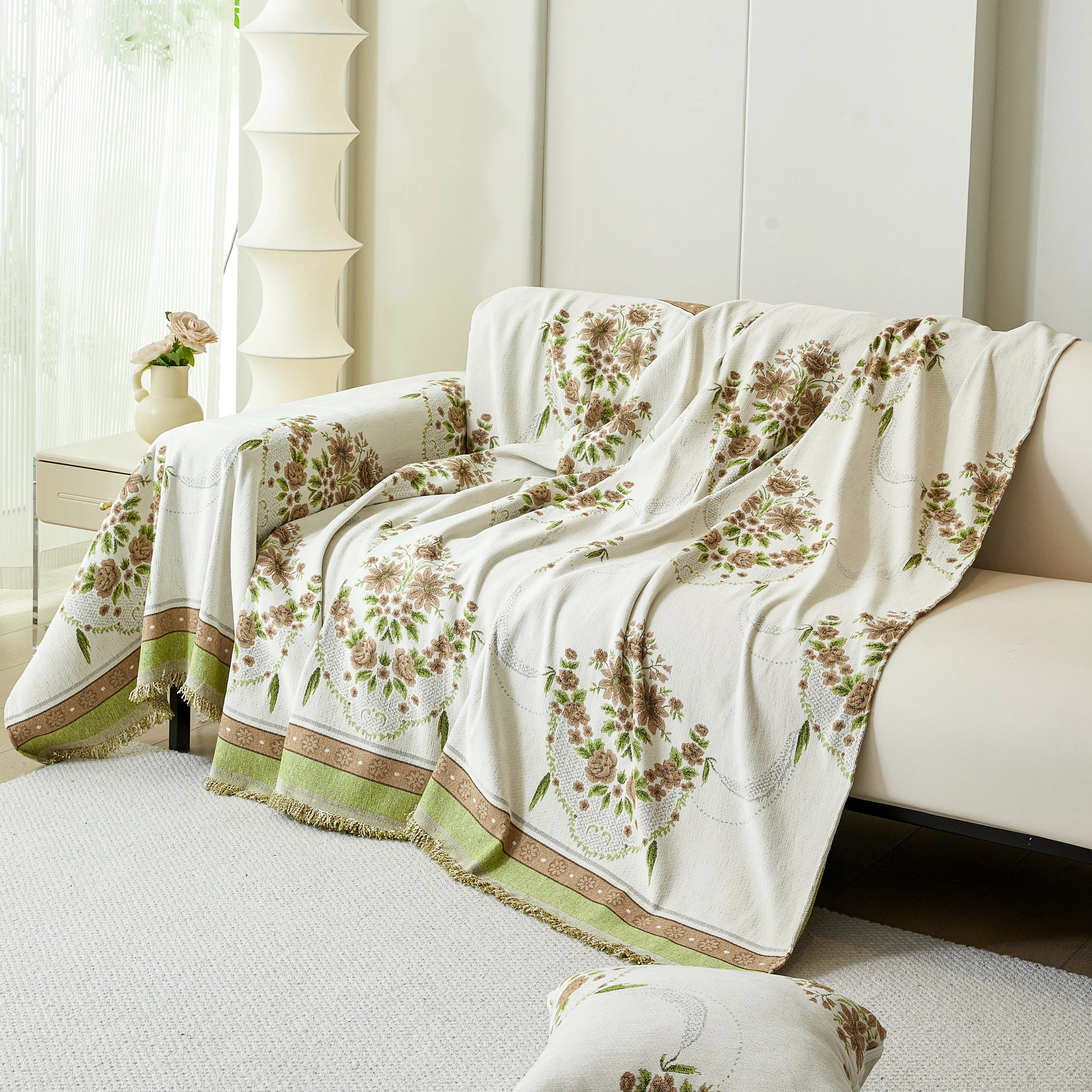 Charming French Country Floral Basket Sofa Throw Cover Rustic Farmhouse-Style Couch Cover Blankets - Image 30