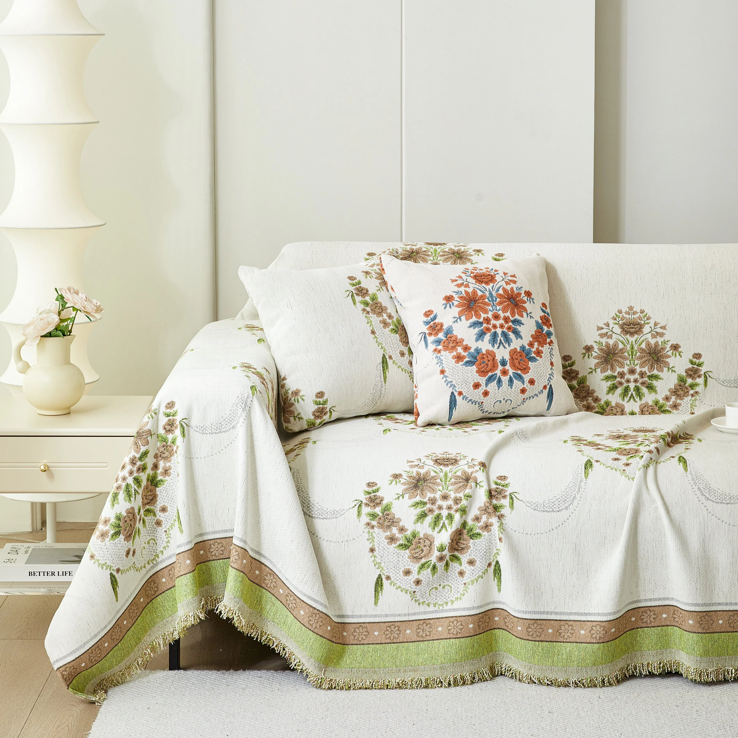 Charming French Country Floral Basket Sofa Throw Cover Rustic Farmhouse-Style Couch Cover Blankets - Image 36
