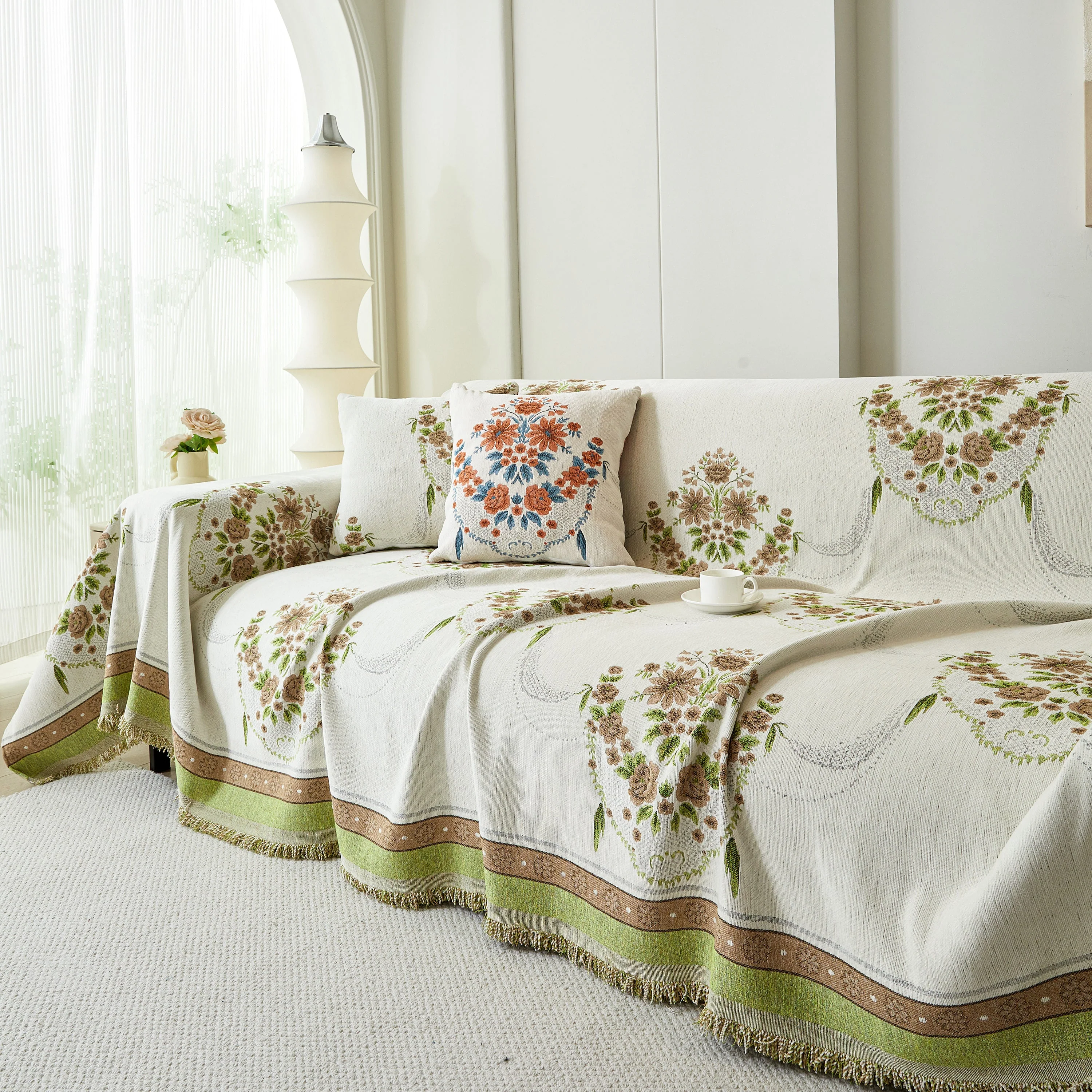 Charming French Country Floral Basket Sofa Throw Cover Rustic Farmhouse-Style Couch Cover Blankets - Image 38