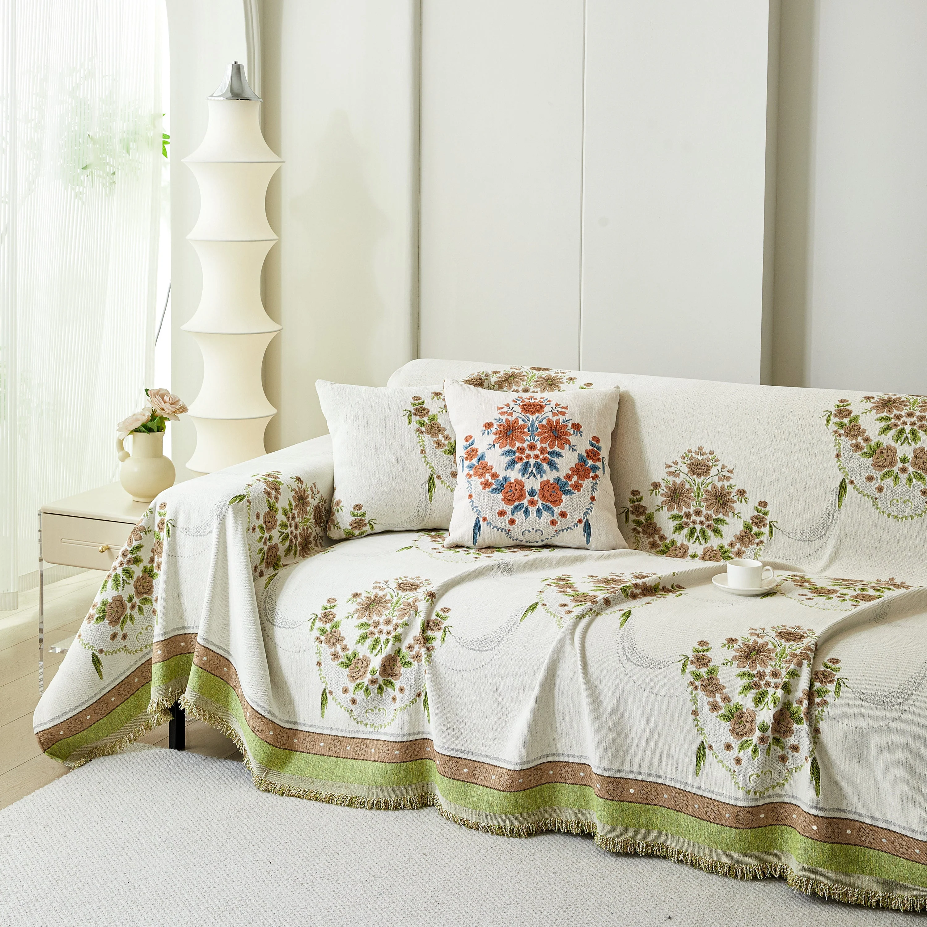 Charming French Country Floral Basket Sofa Throw Cover Rustic Farmhouse-Style Couch Cover Blankets - Image 39