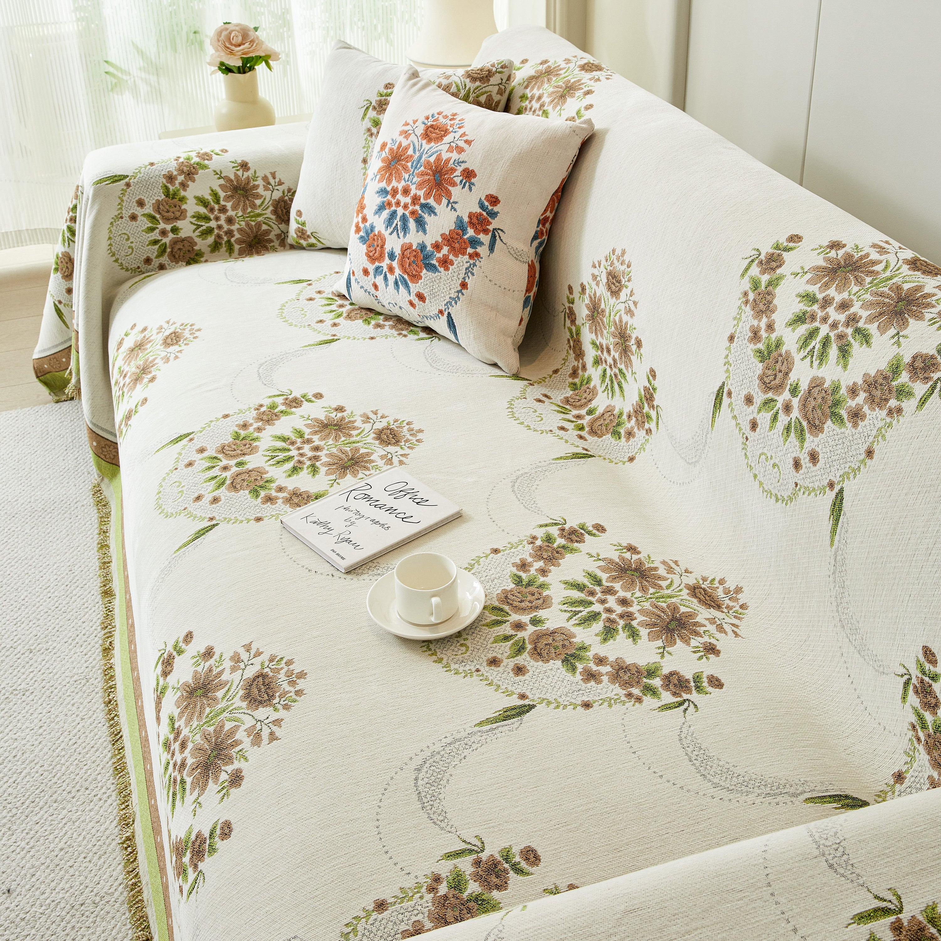 Charming French Country Floral Basket Sofa Throw Cover Rustic Farmhouse-Style Couch Cover Blankets - Image 40