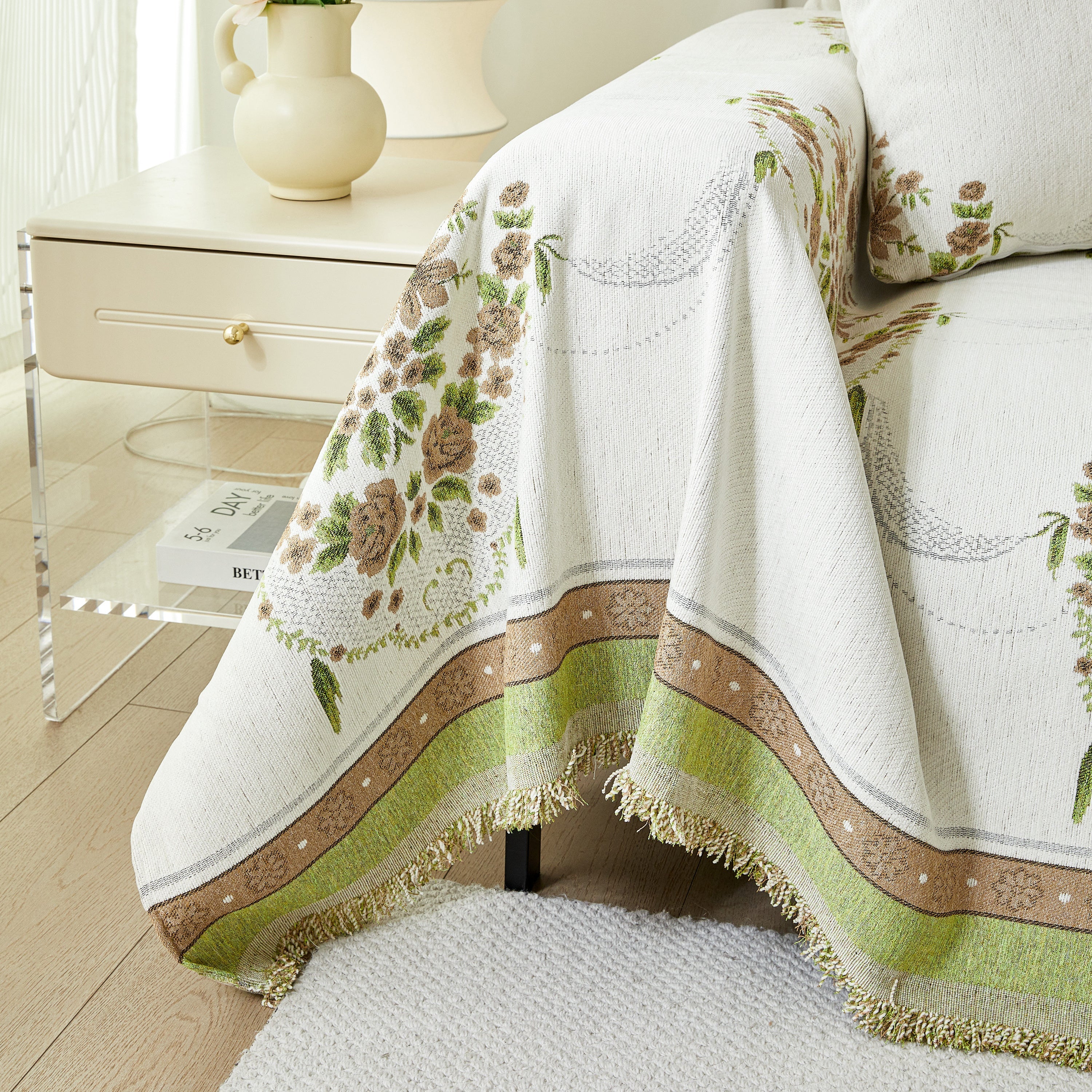 Charming French Country Floral Basket Sofa Throw Cover Rustic Farmhouse-Style Couch Cover Blankets - Image 41