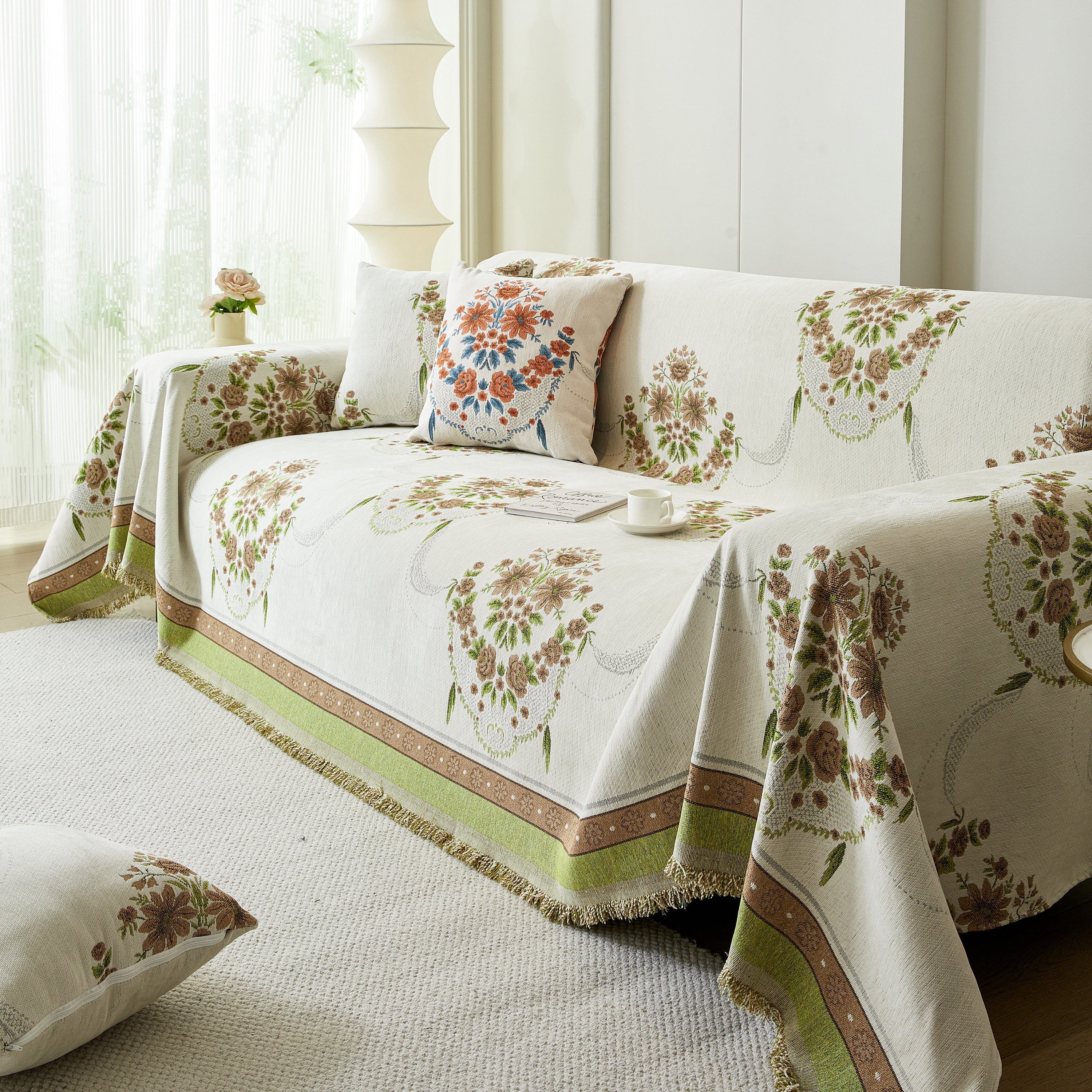 Charming French Country Floral Basket Sofa Throw Cover Rustic Farmhouse-Style Couch Cover Blankets - Image 43