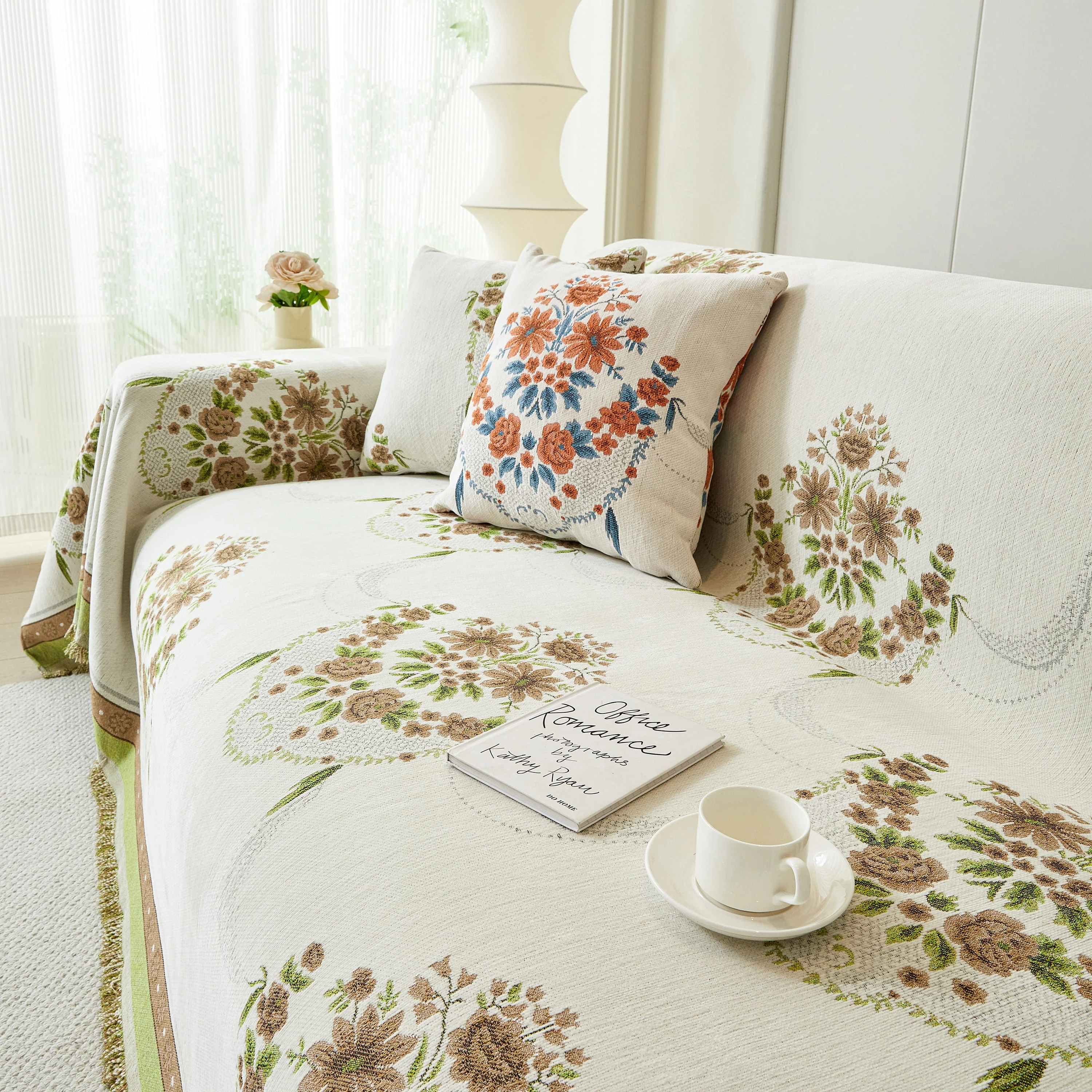 Charming French Country Floral Basket Sofa Throw Cover Rustic Farmhouse-Style Couch Cover Blankets - Image 45
